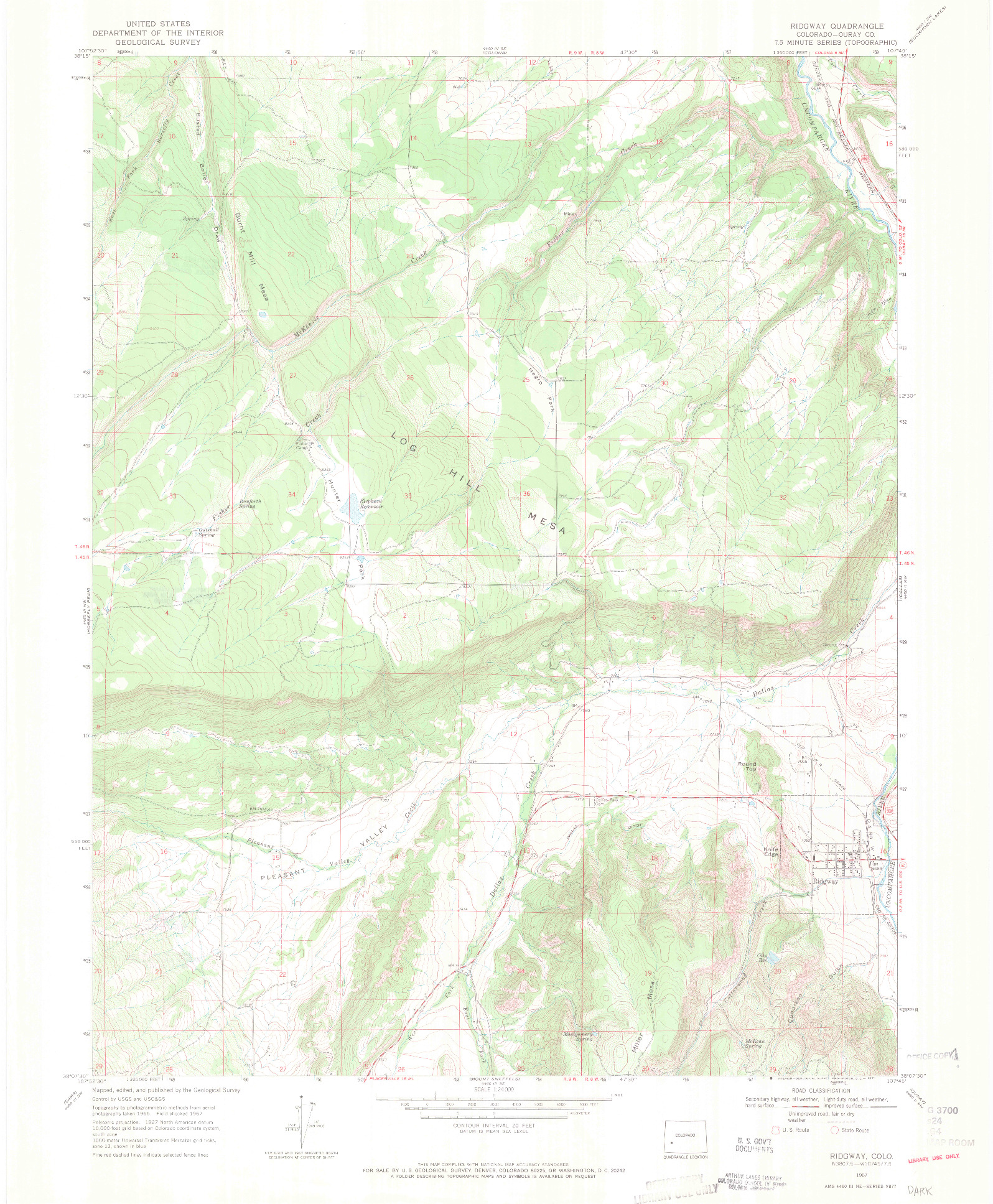 USGS 1:24000-SCALE QUADRANGLE FOR RIDGWAY, CO 1967