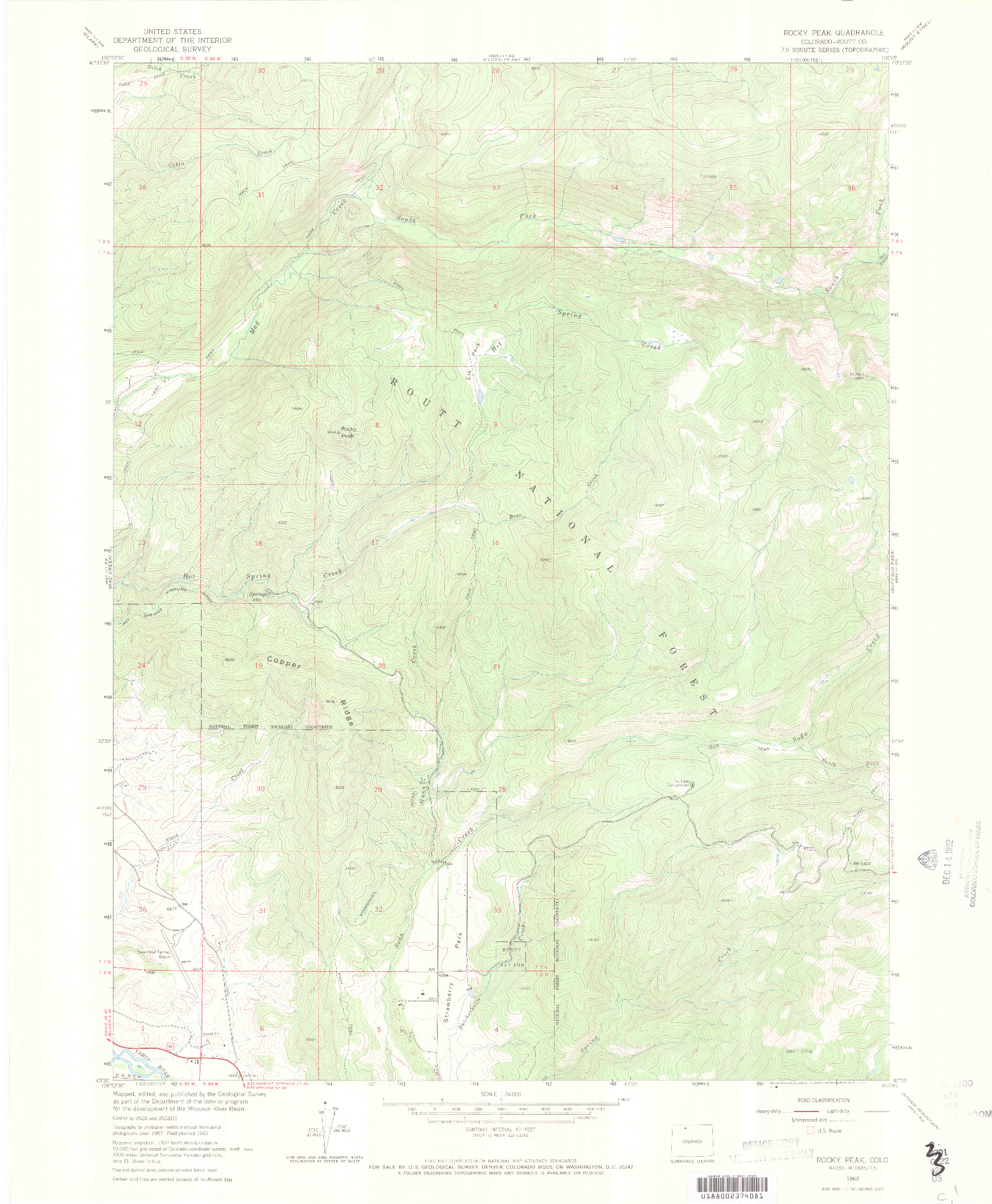 USGS 1:24000-SCALE QUADRANGLE FOR ROCKY PEAK, CO 1962