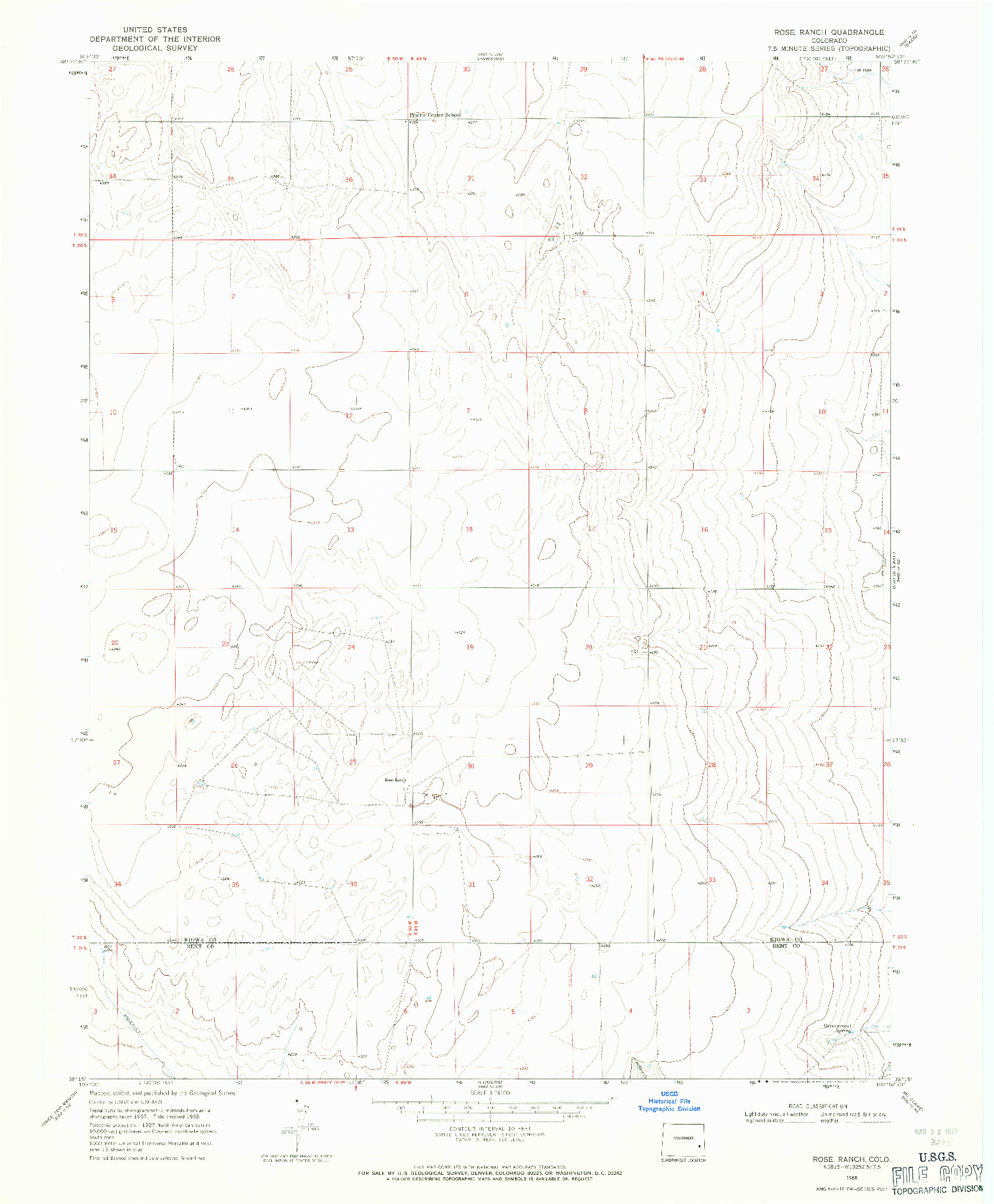 USGS 1:24000-SCALE QUADRANGLE FOR ROSE RANCH, CO 1968