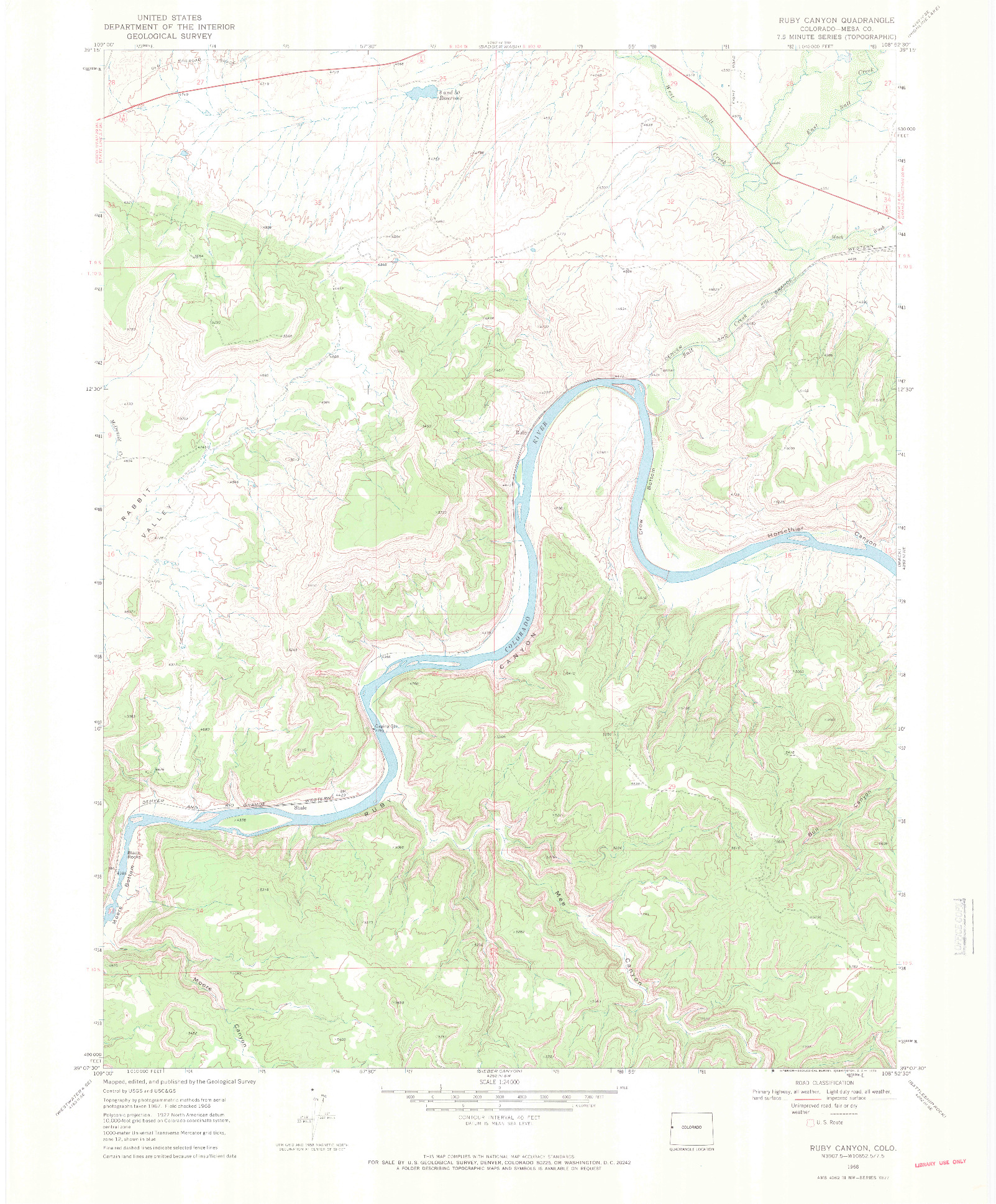 USGS 1:24000-SCALE QUADRANGLE FOR RUBY CANYON, CO 1968