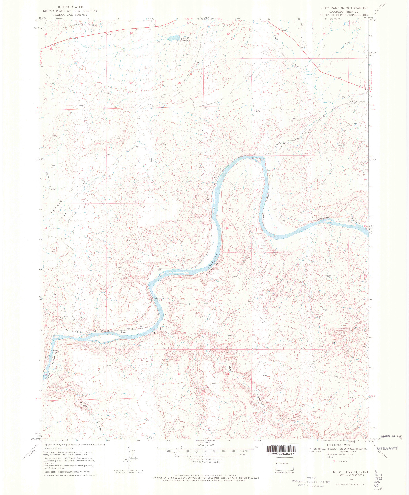 USGS 1:24000-SCALE QUADRANGLE FOR RUBY CANYON, CO 1968