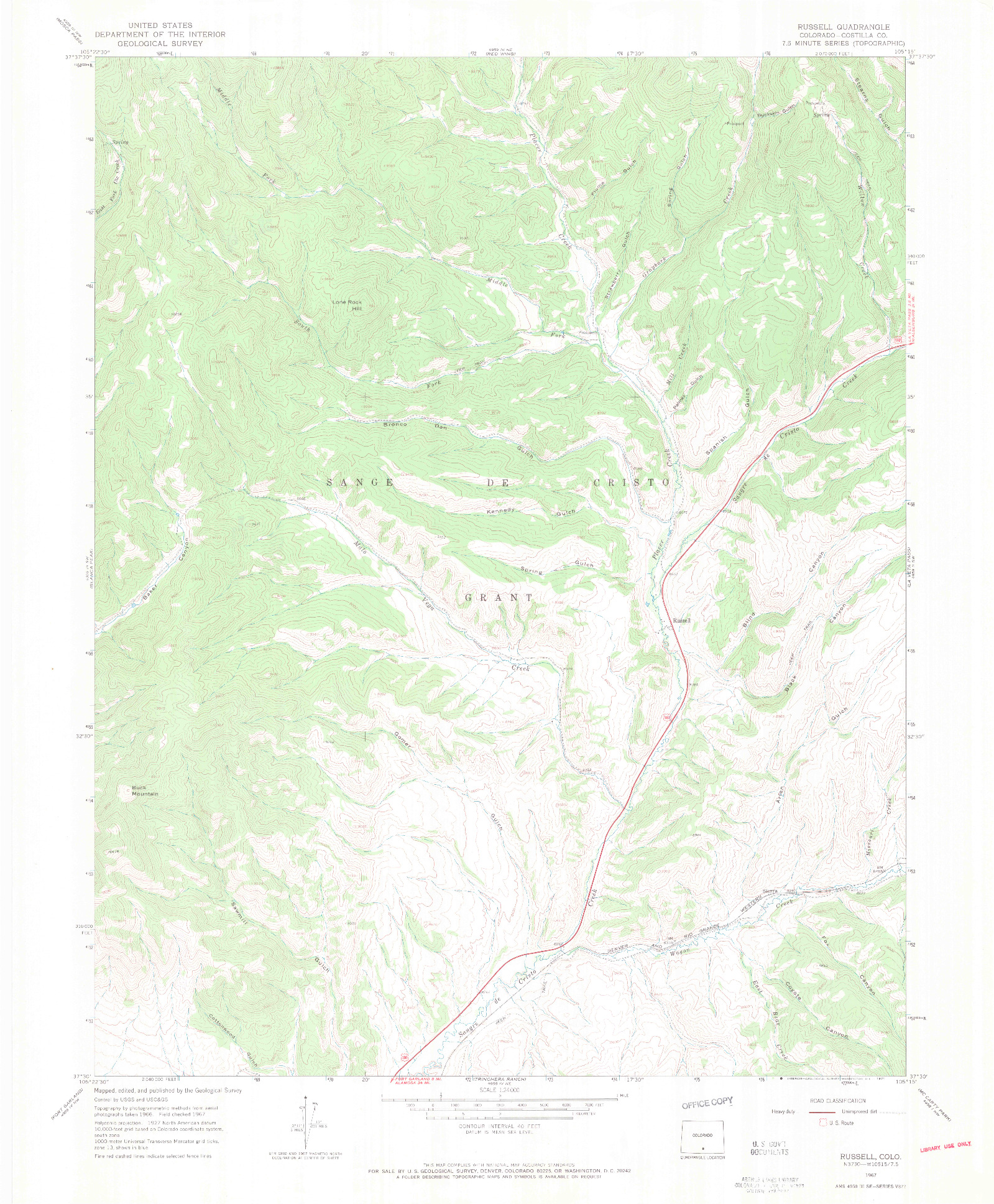 USGS 1:24000-SCALE QUADRANGLE FOR RUSSELL, CO 1967