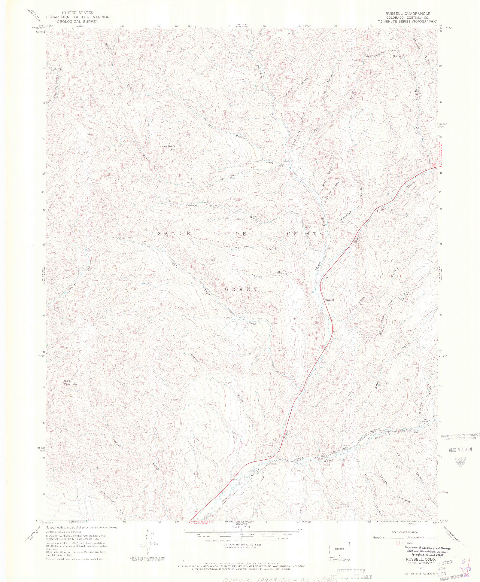 USGS 1:24000-SCALE QUADRANGLE FOR RUSSELL, CO 1967
