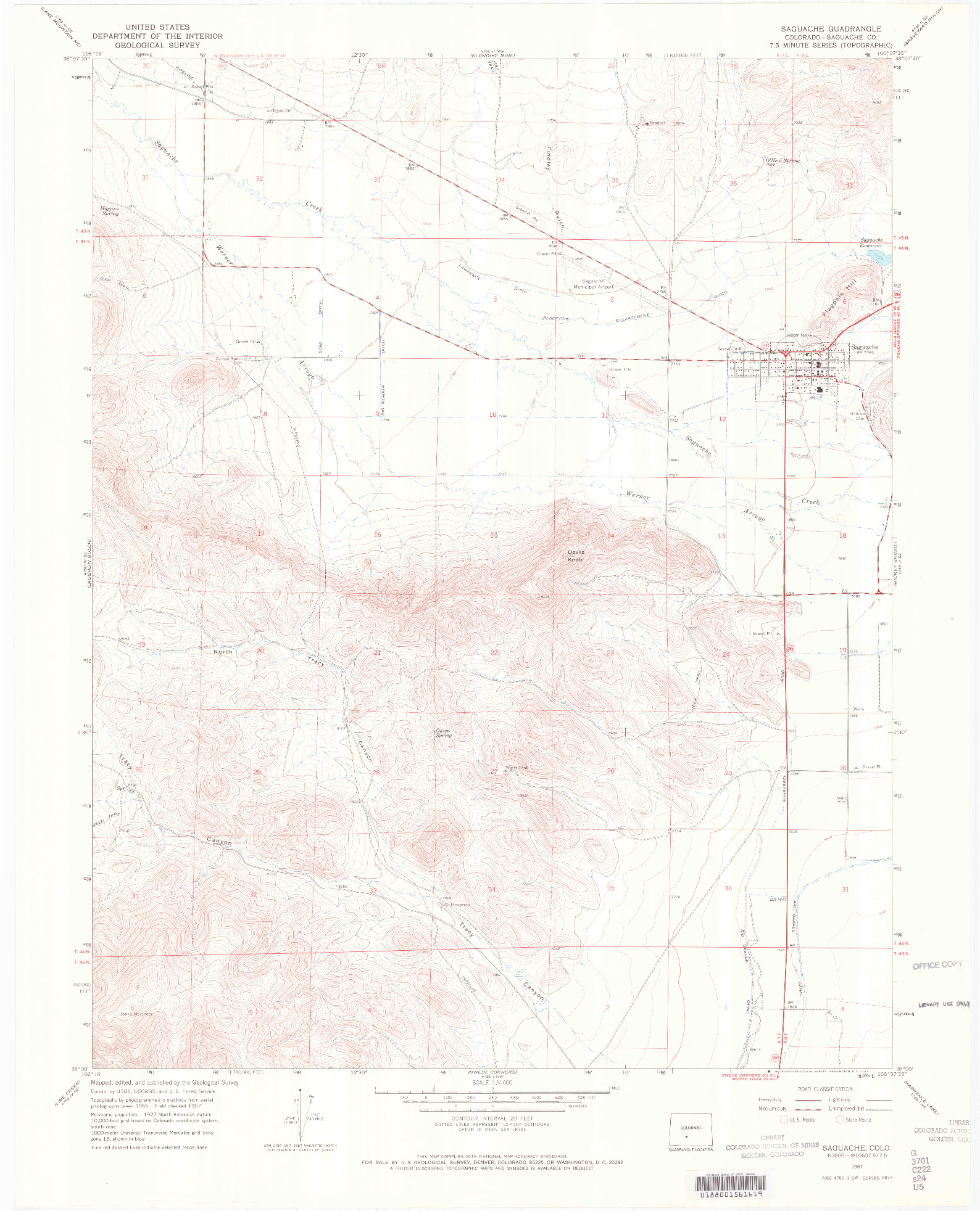 USGS 1:24000-SCALE QUADRANGLE FOR SAGUACHE, CO 1967