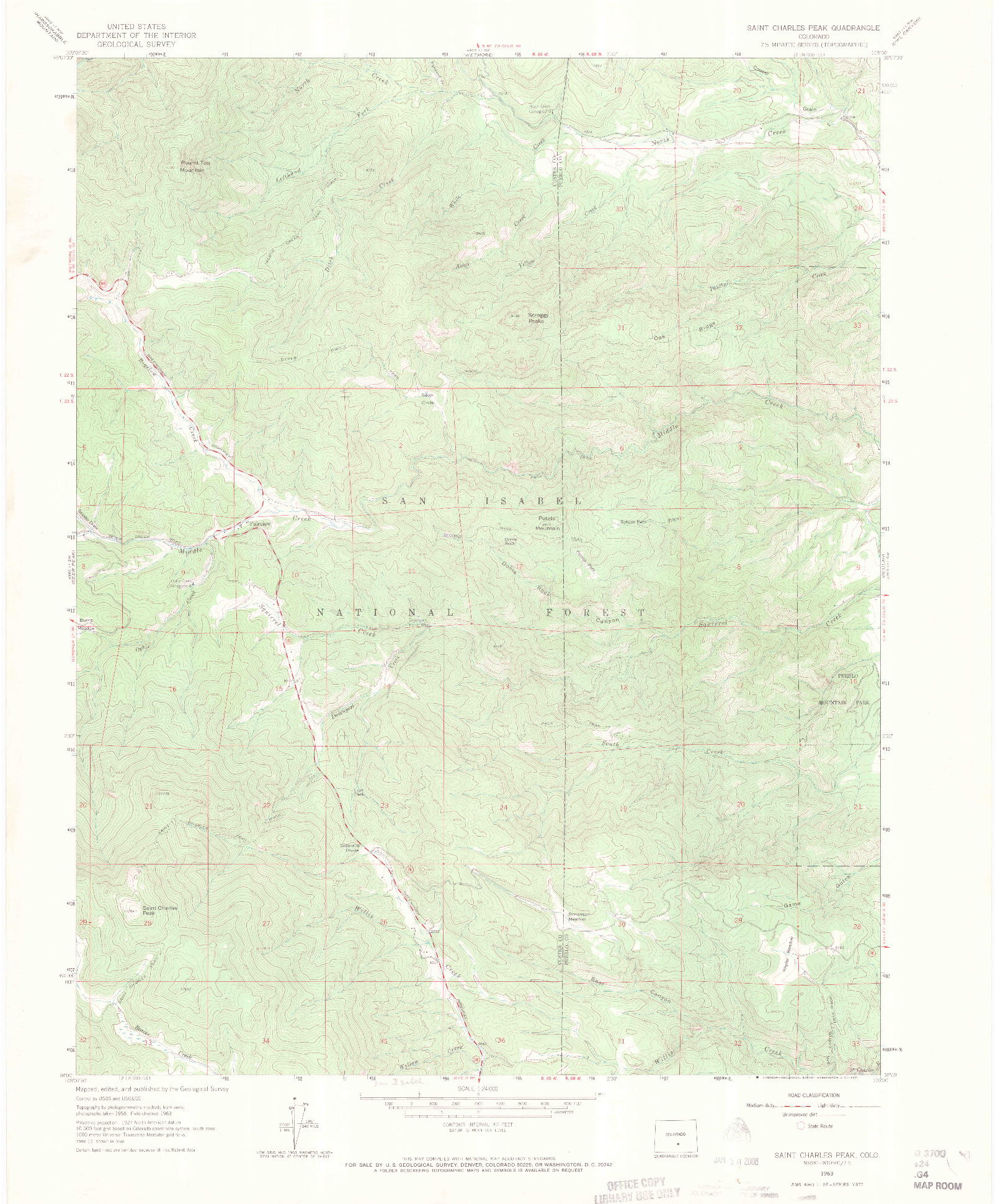 USGS 1:24000-SCALE QUADRANGLE FOR SAINT CHARLES PEAK, CO 1963
