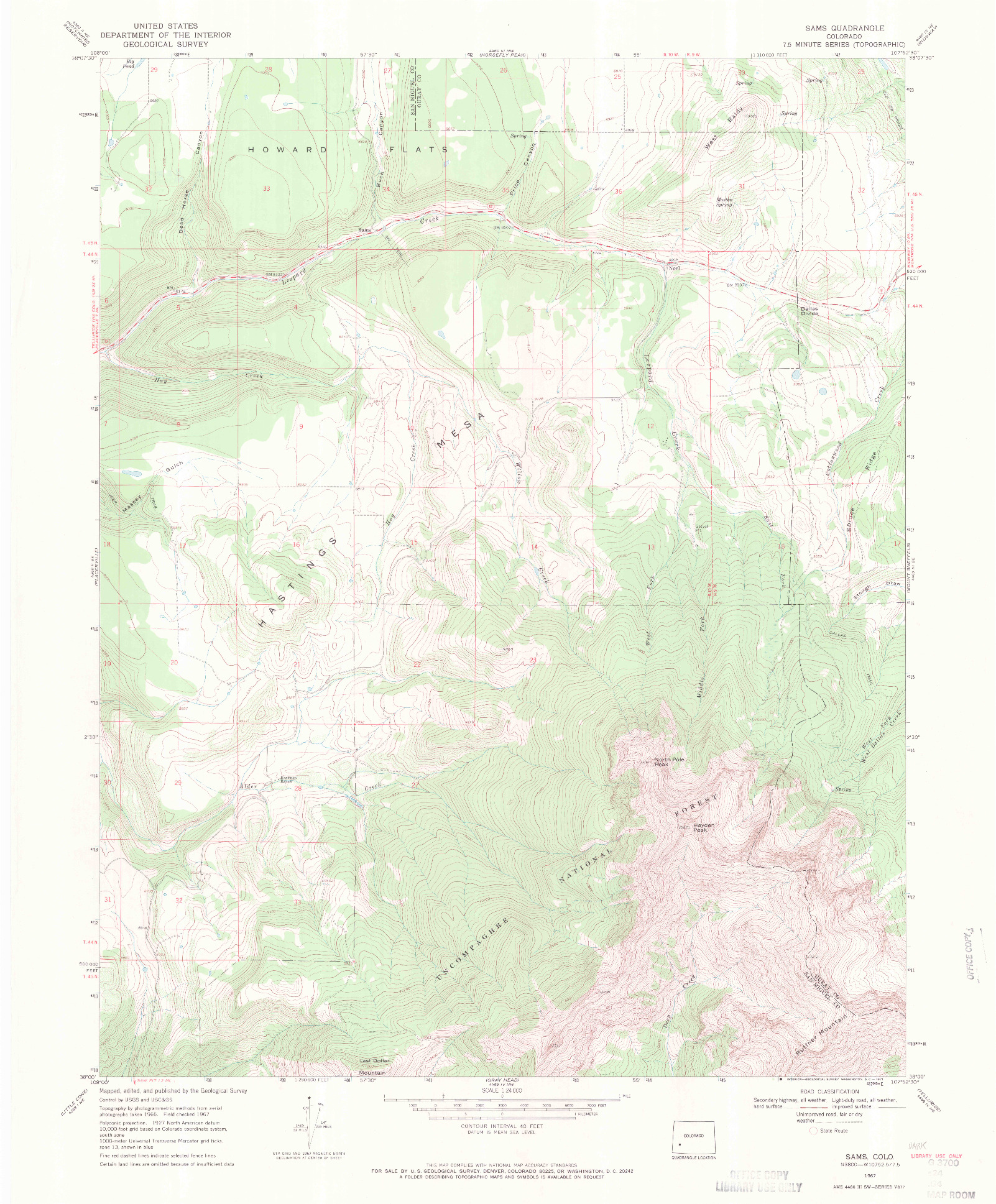 USGS 1:24000-SCALE QUADRANGLE FOR SAMS, CO 1967