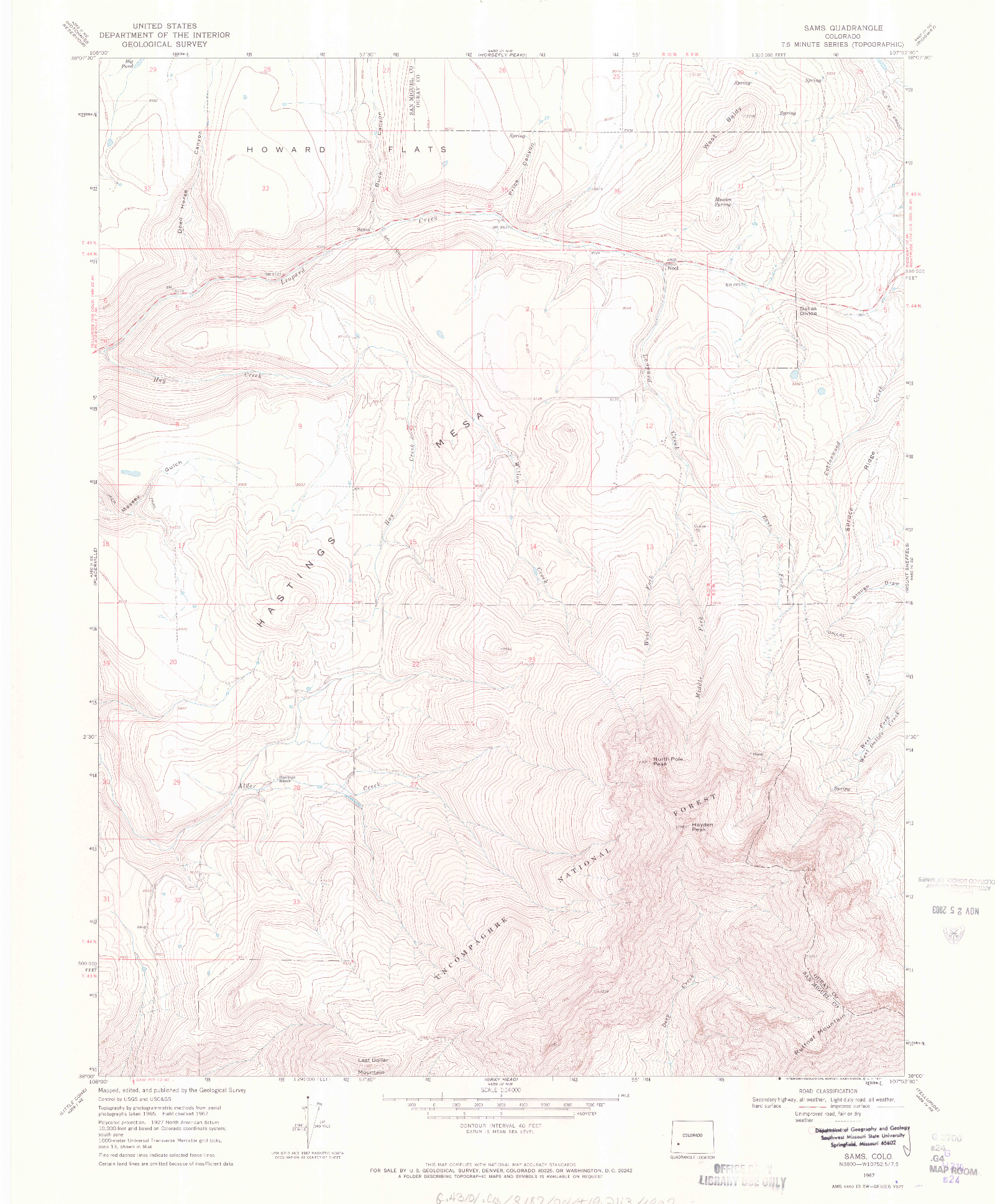 USGS 1:24000-SCALE QUADRANGLE FOR SAMS, CO 1967