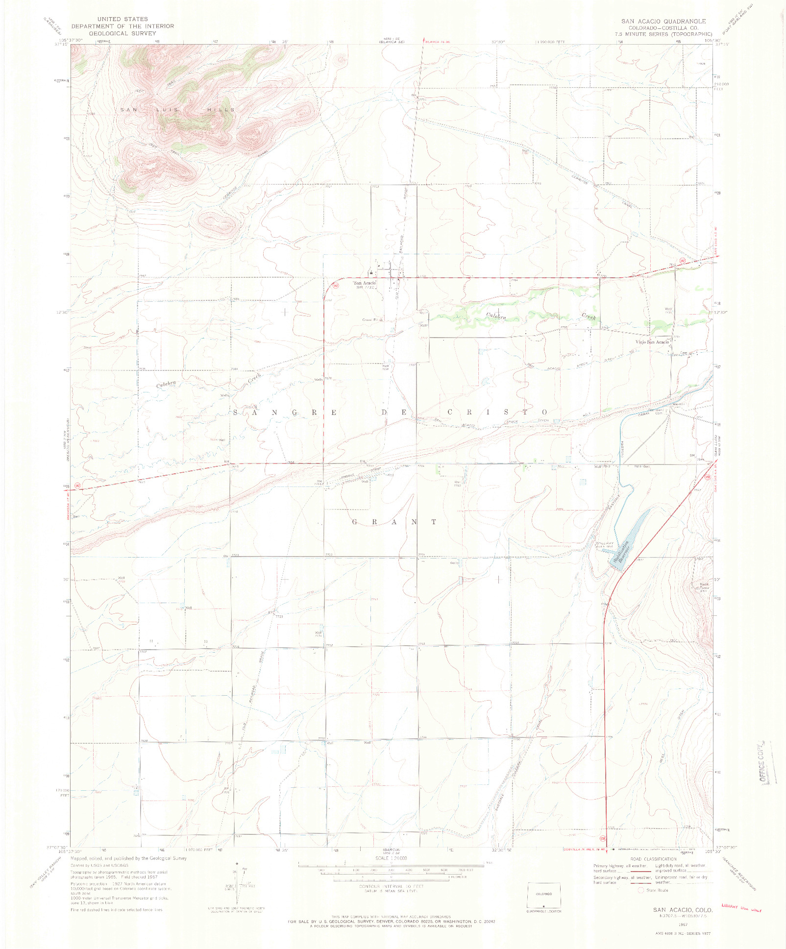 USGS 1:24000-SCALE QUADRANGLE FOR SAN ACACIO, CO 1967