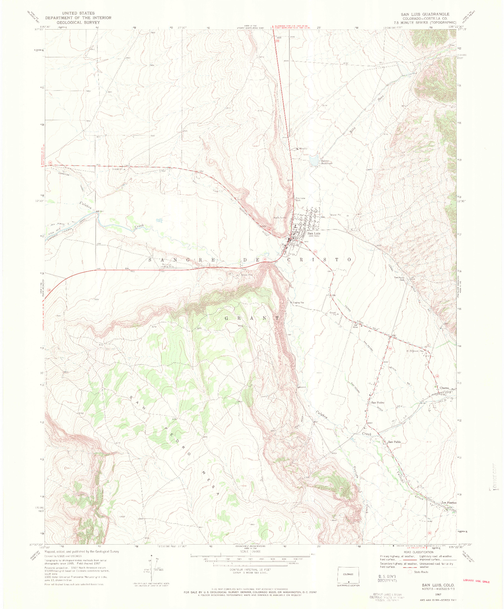 USGS 1:24000-SCALE QUADRANGLE FOR SAN LUIS, CO 1967