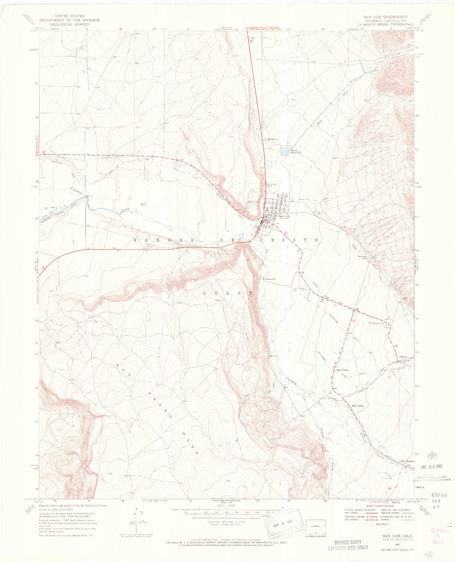 USGS 1:24000-SCALE QUADRANGLE FOR SAN LUIS, CO 1967