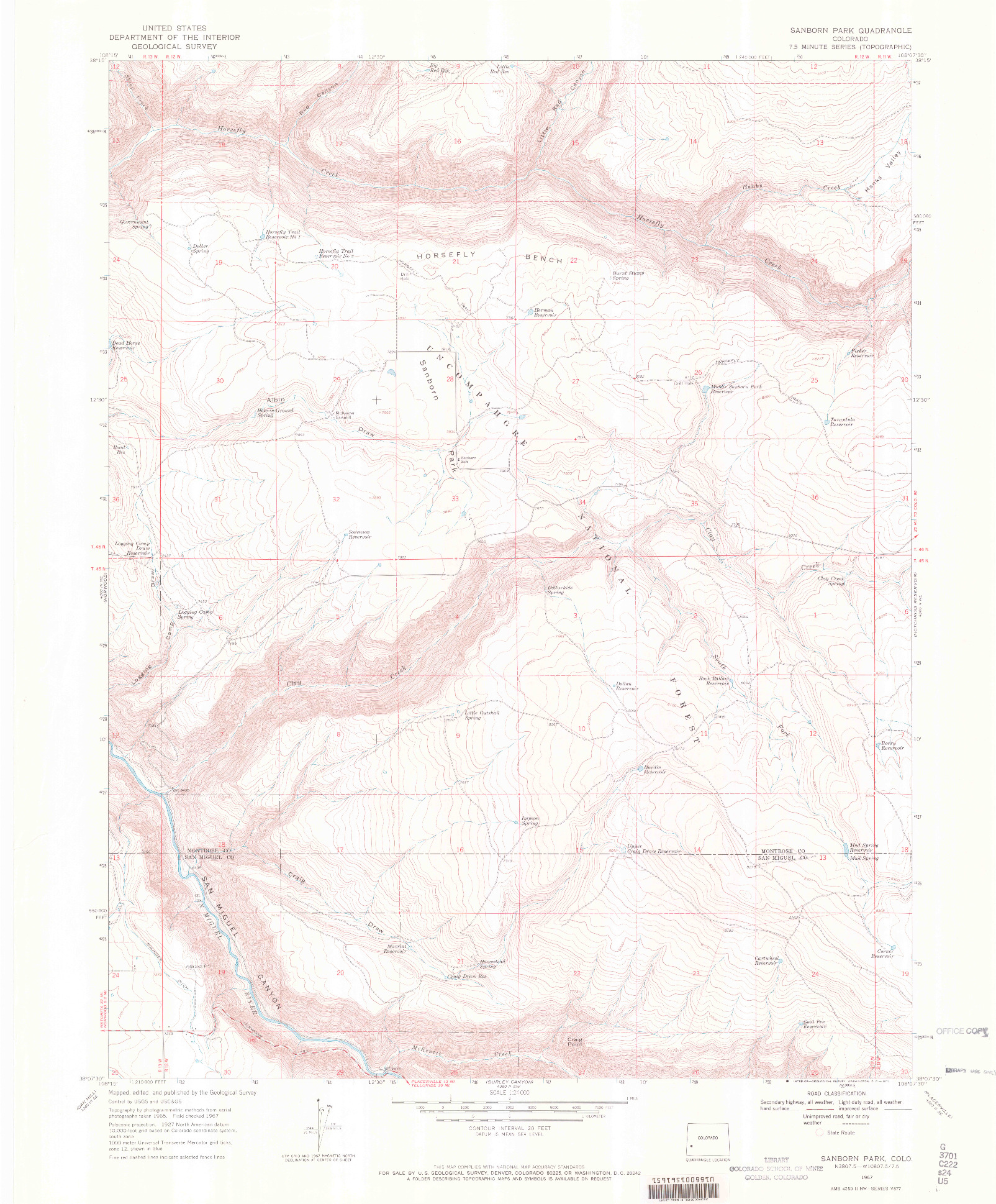 USGS 1:24000-SCALE QUADRANGLE FOR SANBORN PARK, CO 1967