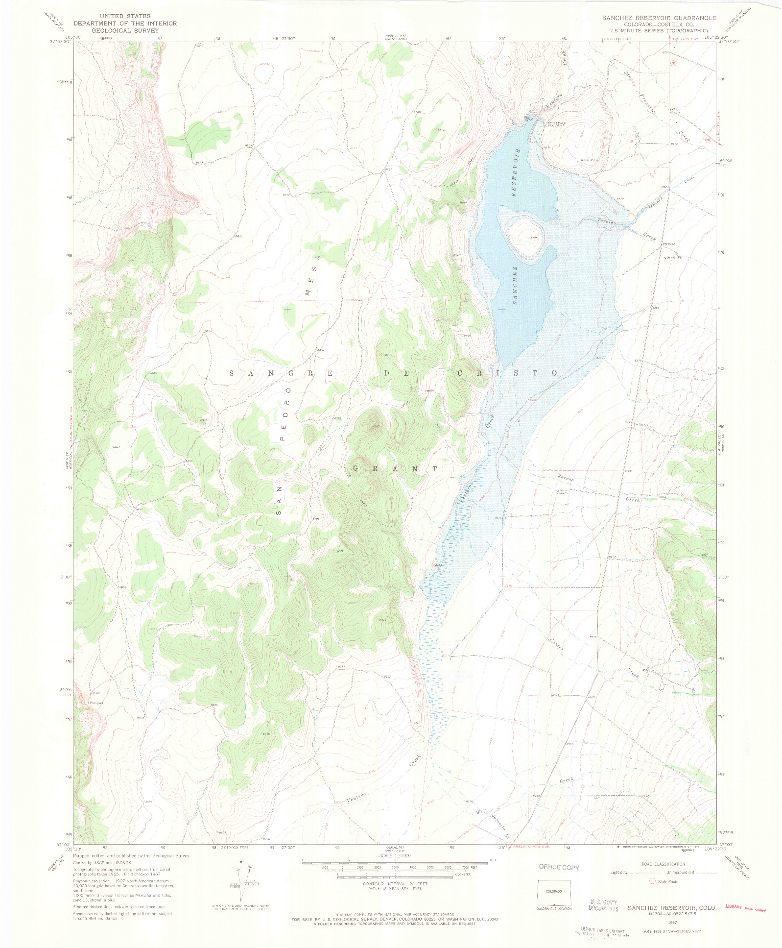 USGS 1:24000-SCALE QUADRANGLE FOR SANCHEZ RESERVOIR, CO 1967