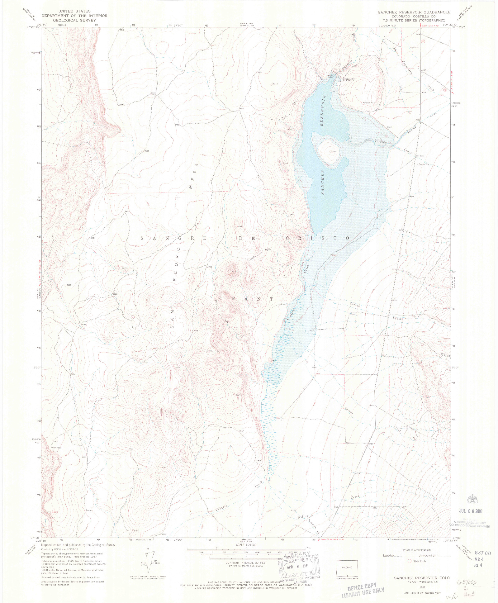USGS 1:24000-SCALE QUADRANGLE FOR SANCHEZ RESERVOIR, CO 1967