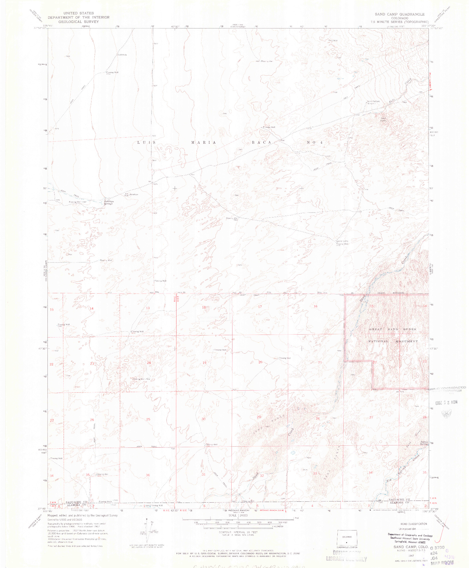 USGS 1:24000-SCALE QUADRANGLE FOR SAND CAMP, CO 1967