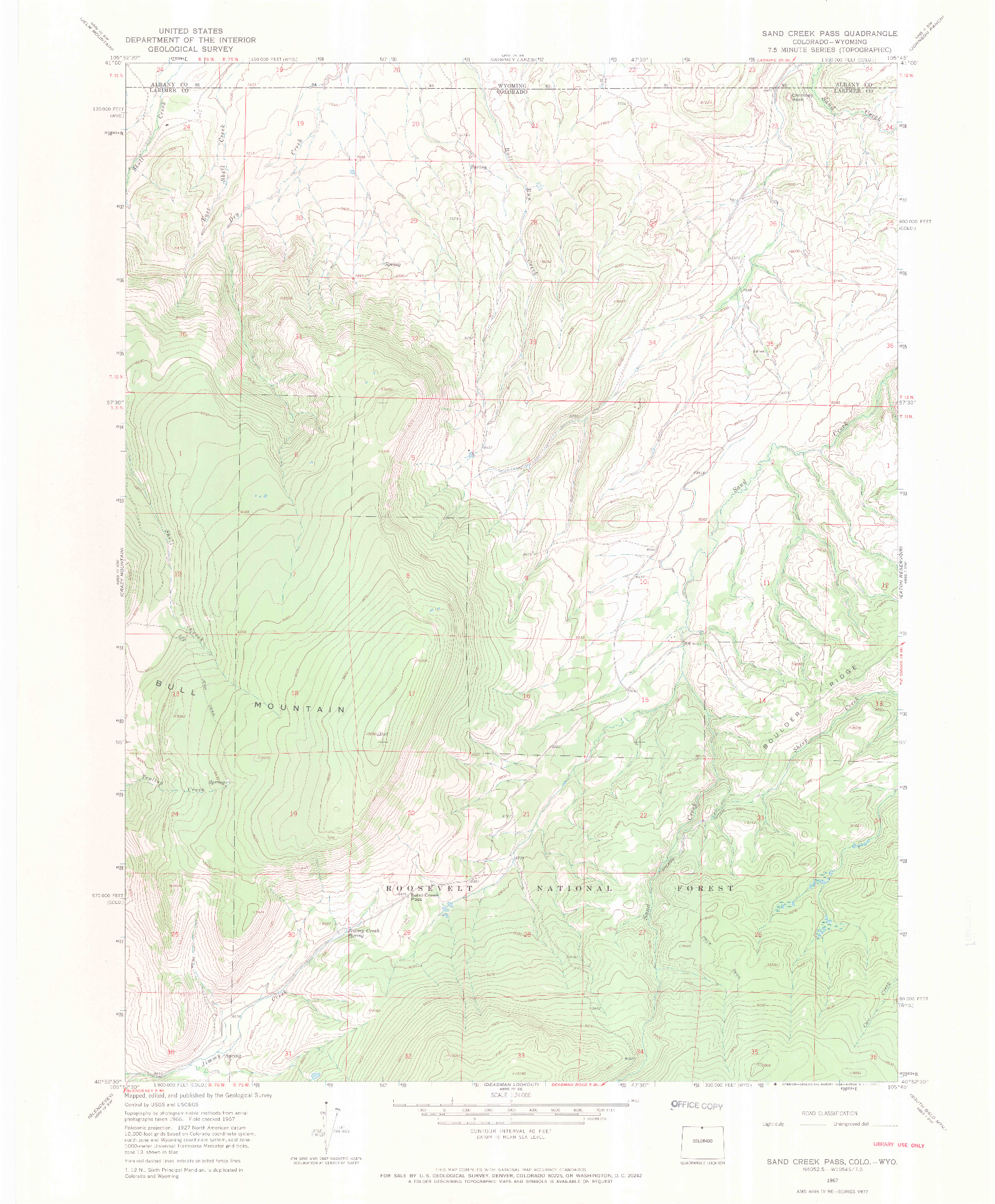 USGS 1:24000-SCALE QUADRANGLE FOR SAND CREEK PASS, CO 1967