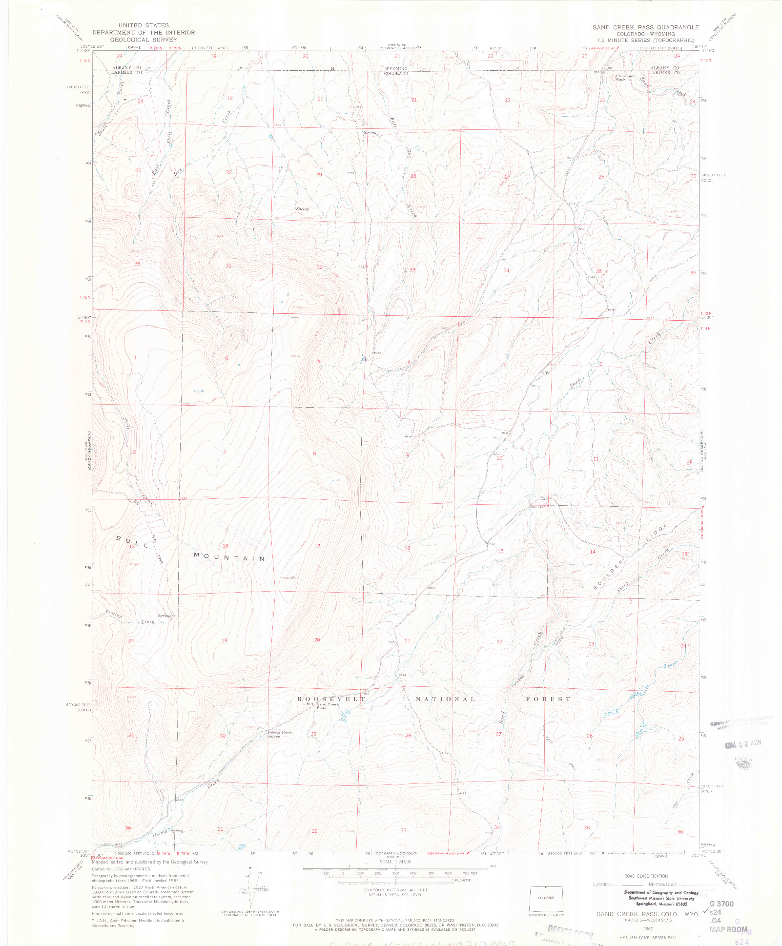 USGS 1:24000-SCALE QUADRANGLE FOR SAND CREEK PASS, CO 1967