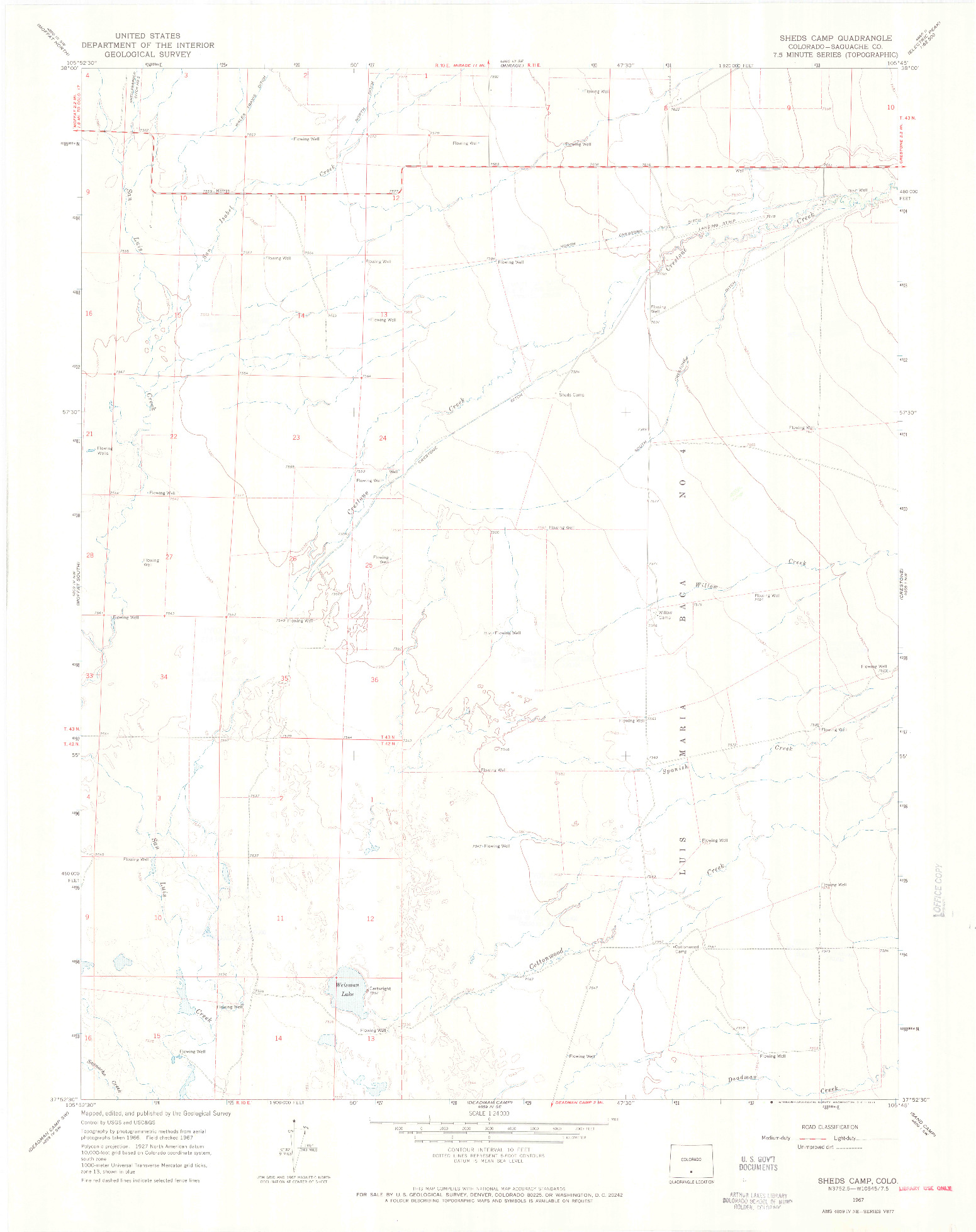 USGS 1:24000-SCALE QUADRANGLE FOR SHEDS CAMP, CO 1967