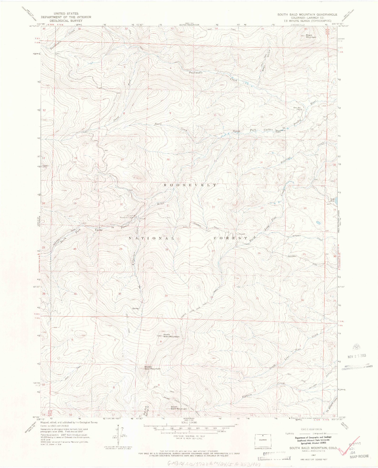USGS 1:24000-SCALE QUADRANGLE FOR SOUTH BALD MOUNTAIN, CO 1967