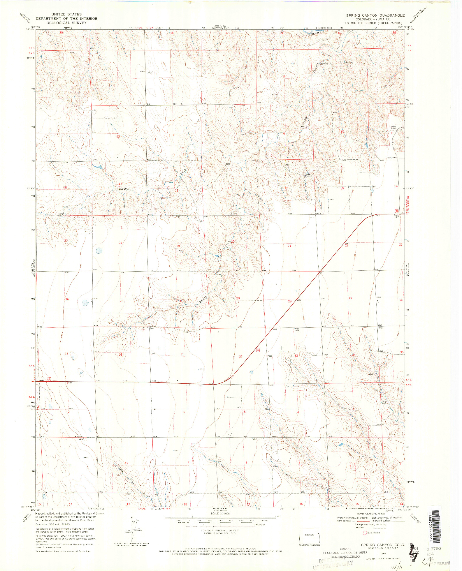 USGS 1:24000-SCALE QUADRANGLE FOR SPRING CANYON, CO 1968