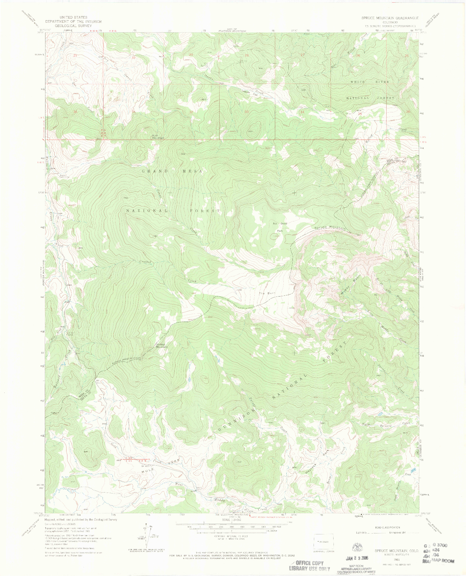 USGS 1:24000-SCALE QUADRANGLE FOR SPRUCE MOUNTAIN, CO 1961