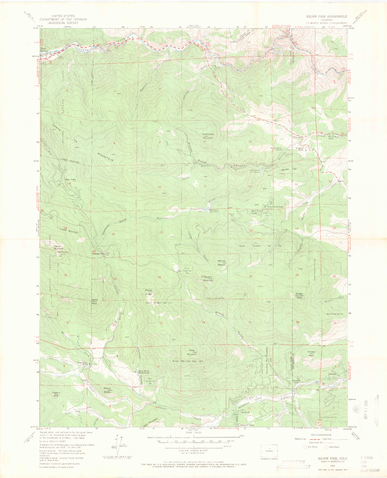 USGS 1:24000-SCALE QUADRANGLE FOR SQUAW PASS, CO 1957