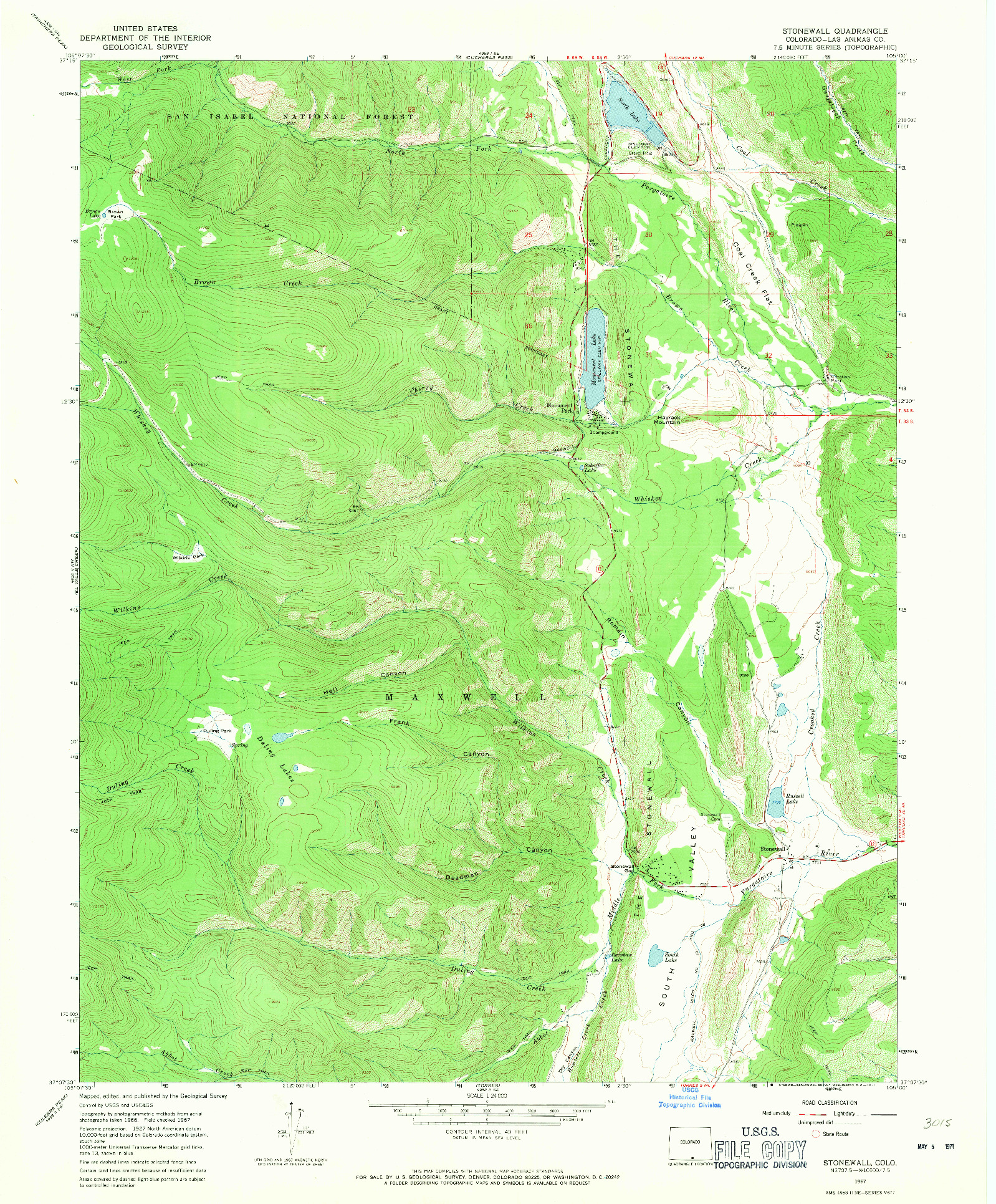 USGS 1:24000-SCALE QUADRANGLE FOR STONEWALL, CO 1967
