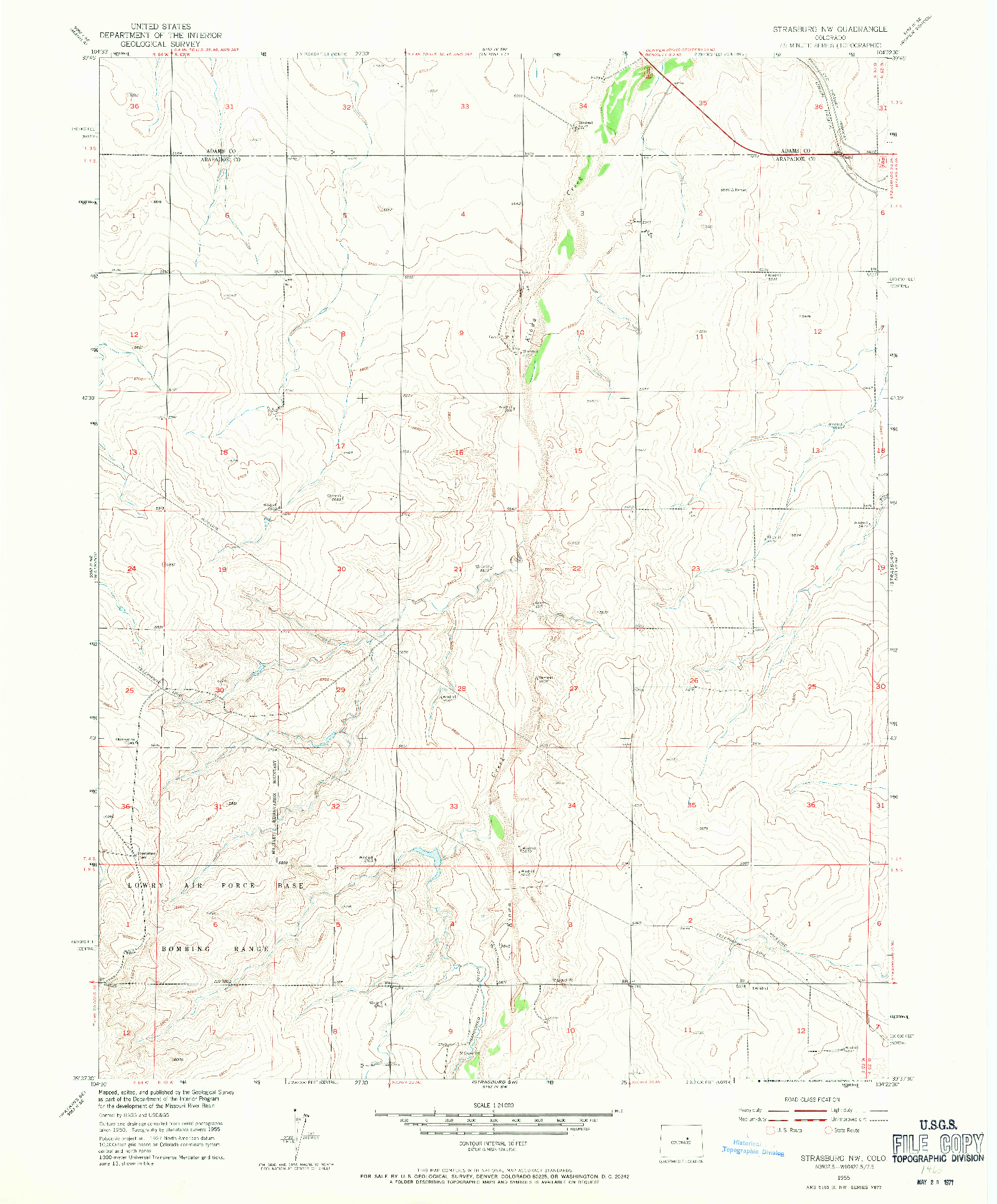 USGS 1:24000-SCALE QUADRANGLE FOR STRASBURG NW, CO 1955