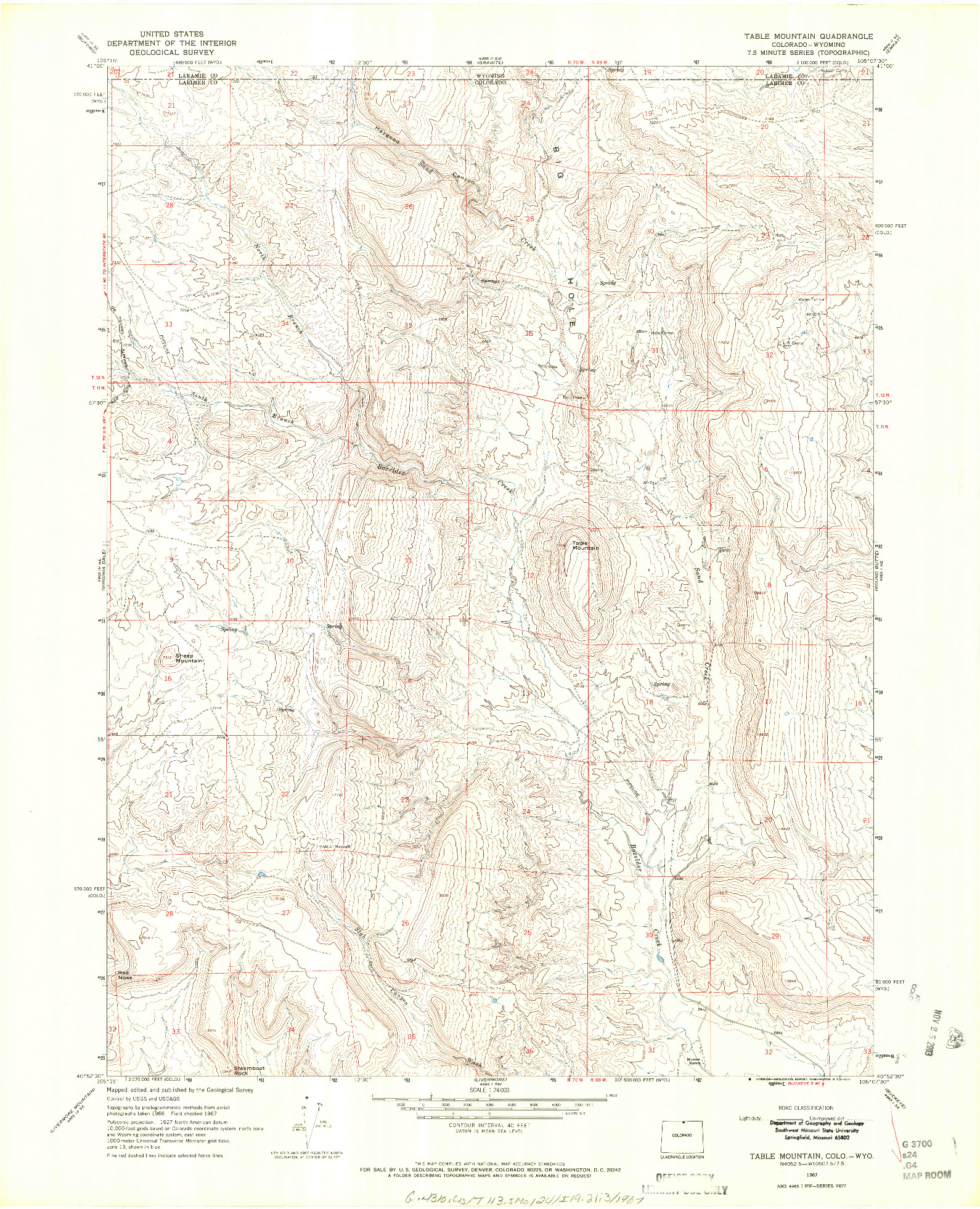 USGS 1:24000-SCALE QUADRANGLE FOR TABLE MOUNTAIN, CO 1967