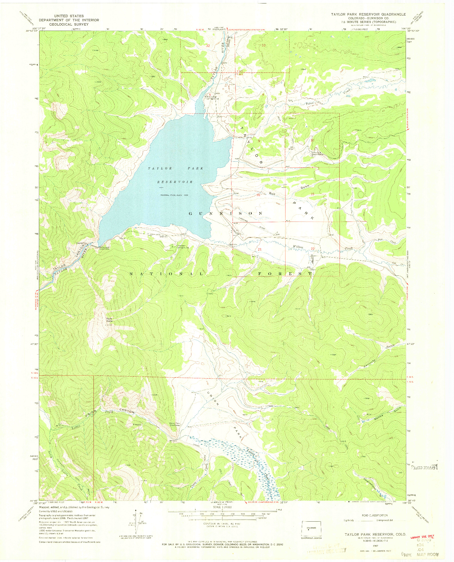 USGS 1:24000-SCALE QUADRANGLE FOR TAYLOR PARK RESERVOIR, CO 1967