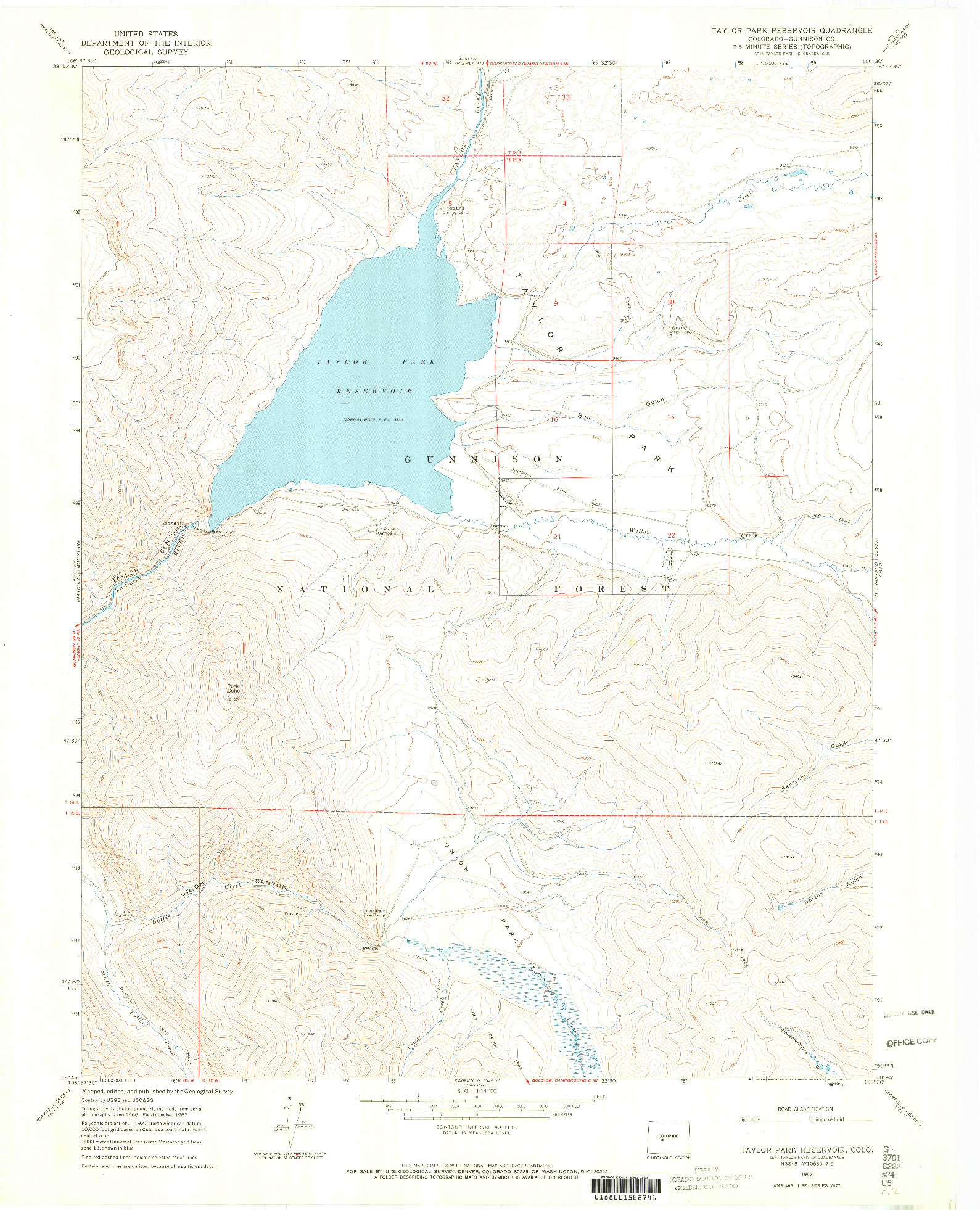 USGS 1:24000-SCALE QUADRANGLE FOR TAYLOR PARK RESERVOIR, CO 1967