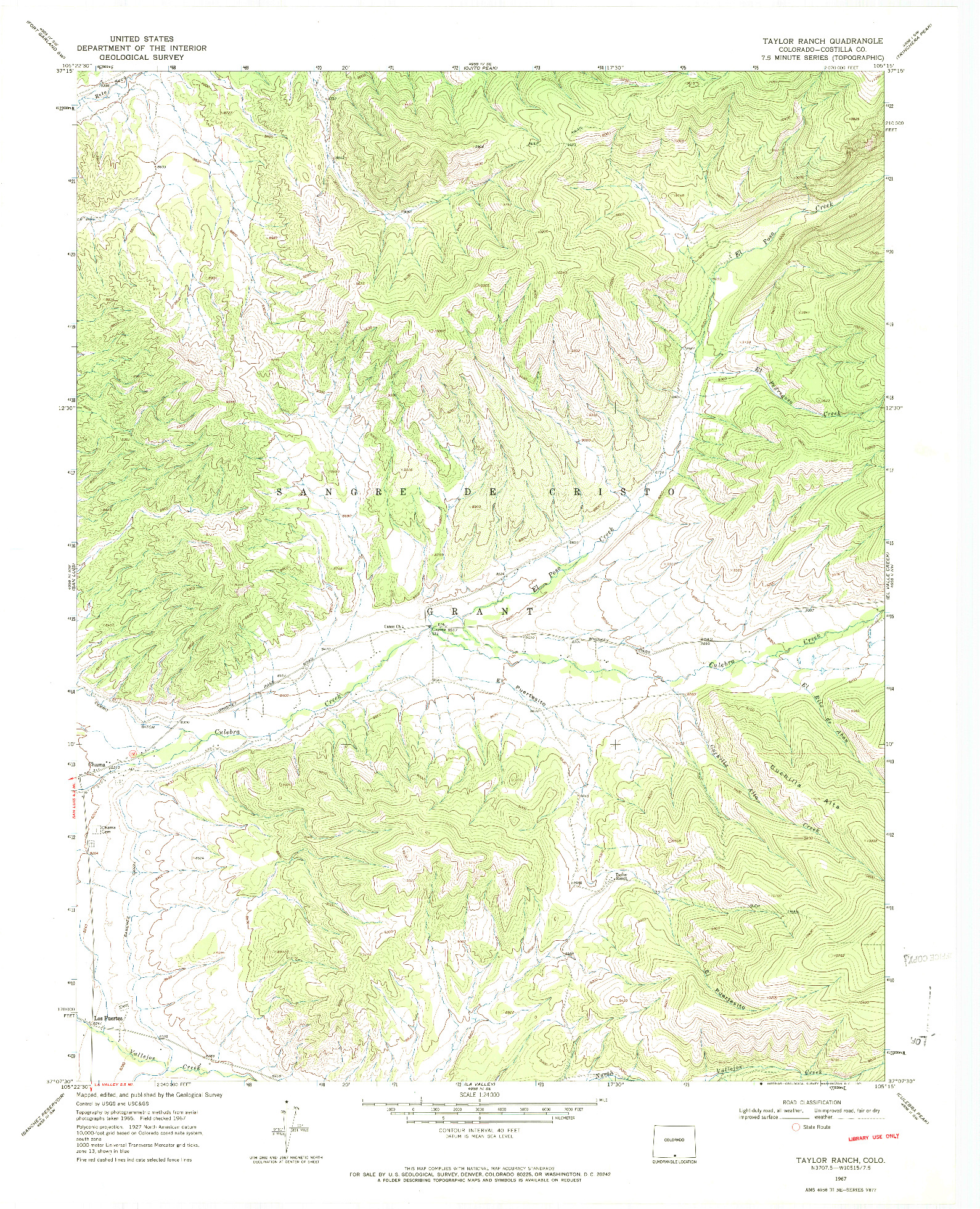 USGS 1:24000-SCALE QUADRANGLE FOR TAYLOR RANCH, CO 1967