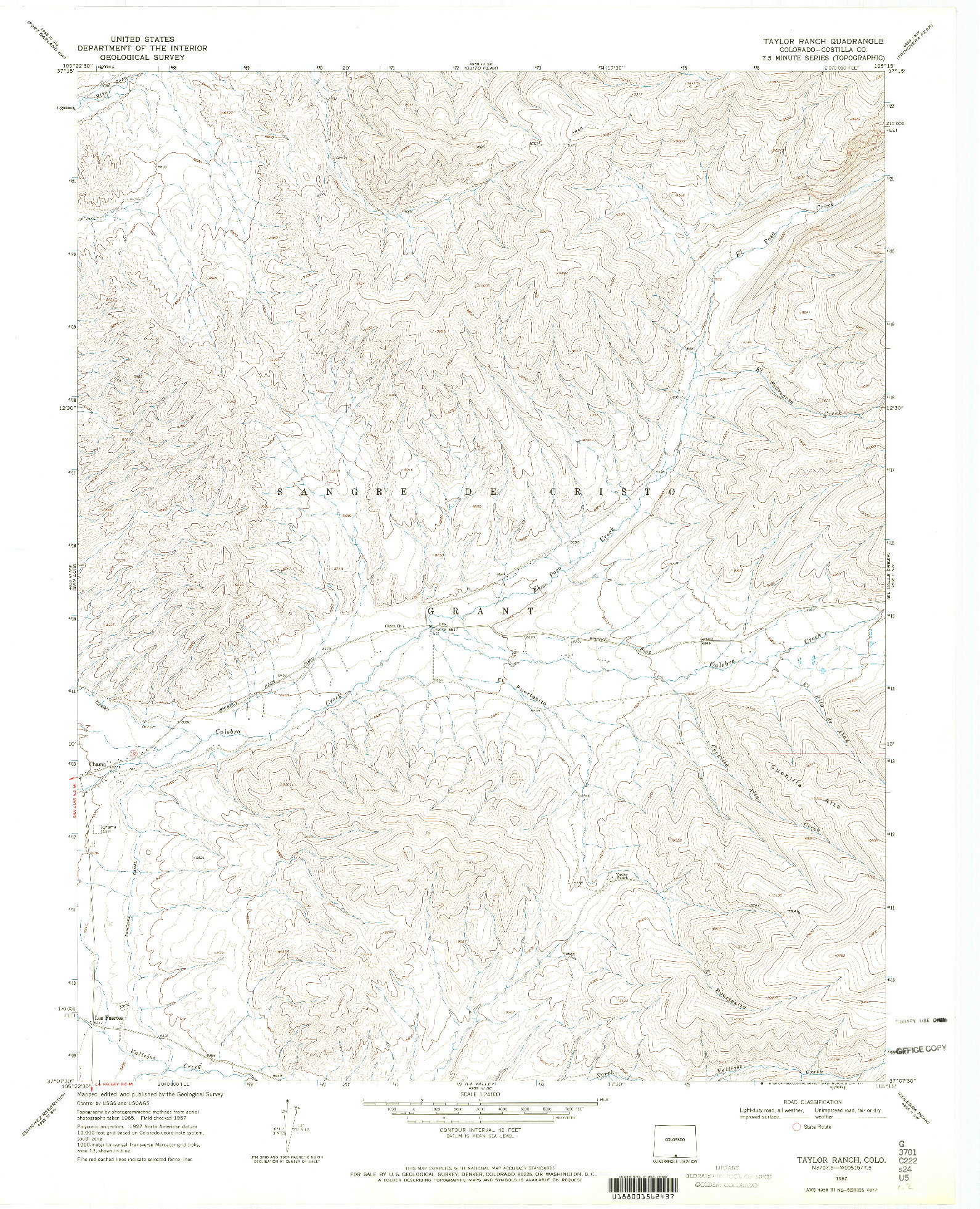 USGS 1:24000-SCALE QUADRANGLE FOR TAYLOR RANCH, CO 1967