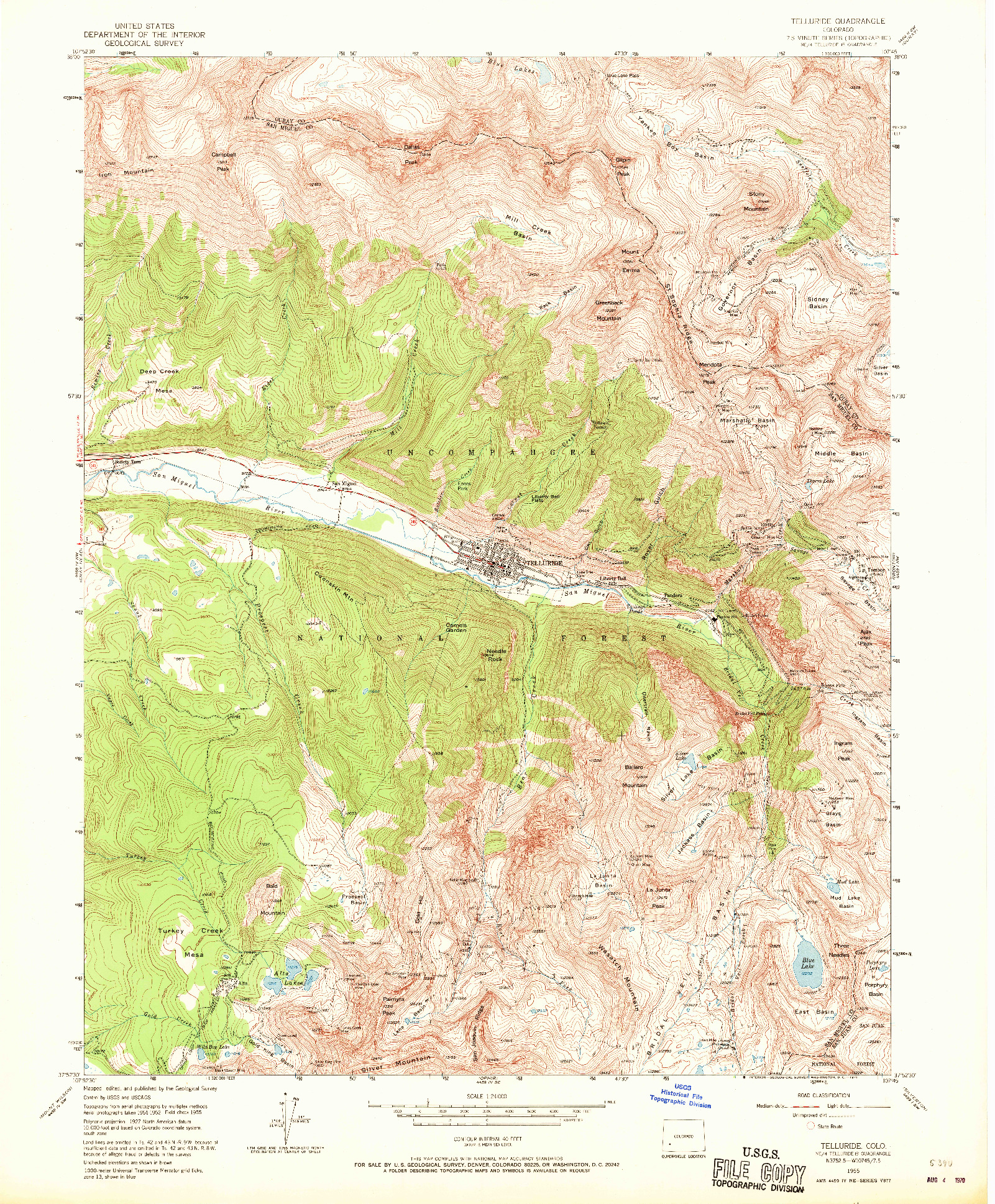 USGS 1:24000-SCALE QUADRANGLE FOR TELLURIDE, CO 1955
