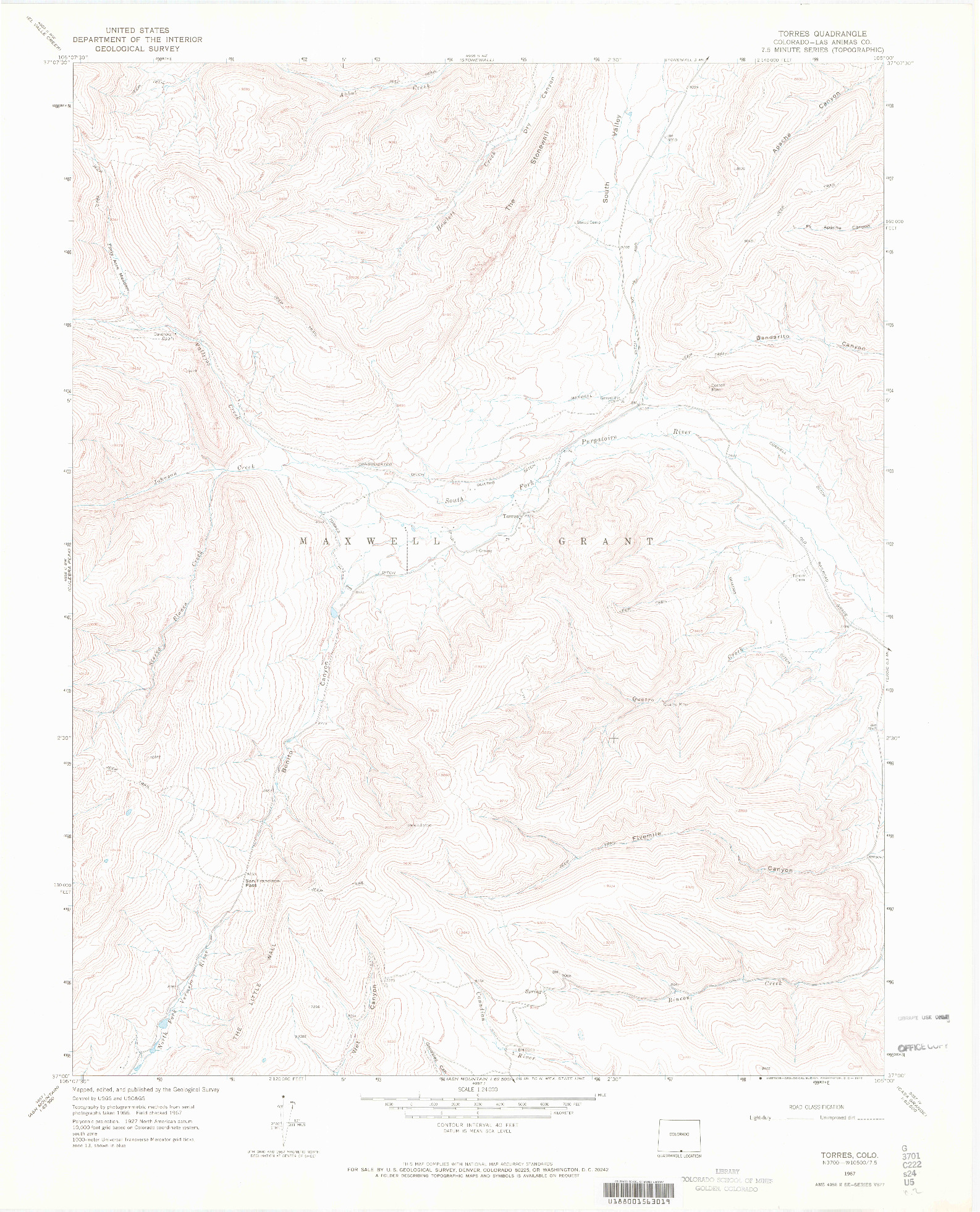 USGS 1:24000-SCALE QUADRANGLE FOR TORRES, CO 1967