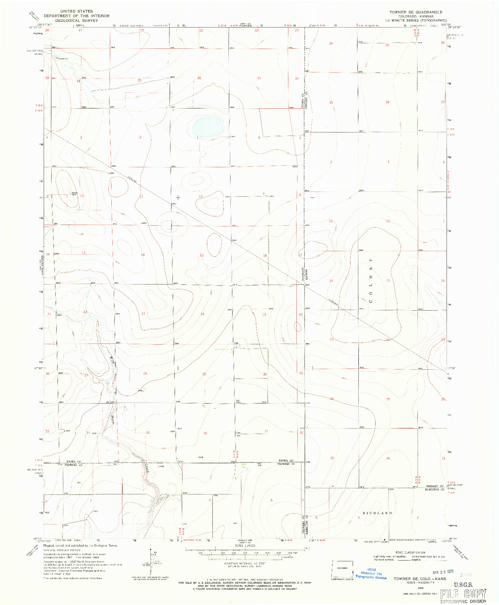 USGS 1:24000-SCALE QUADRANGLE FOR TOWNER SE, CO 1968