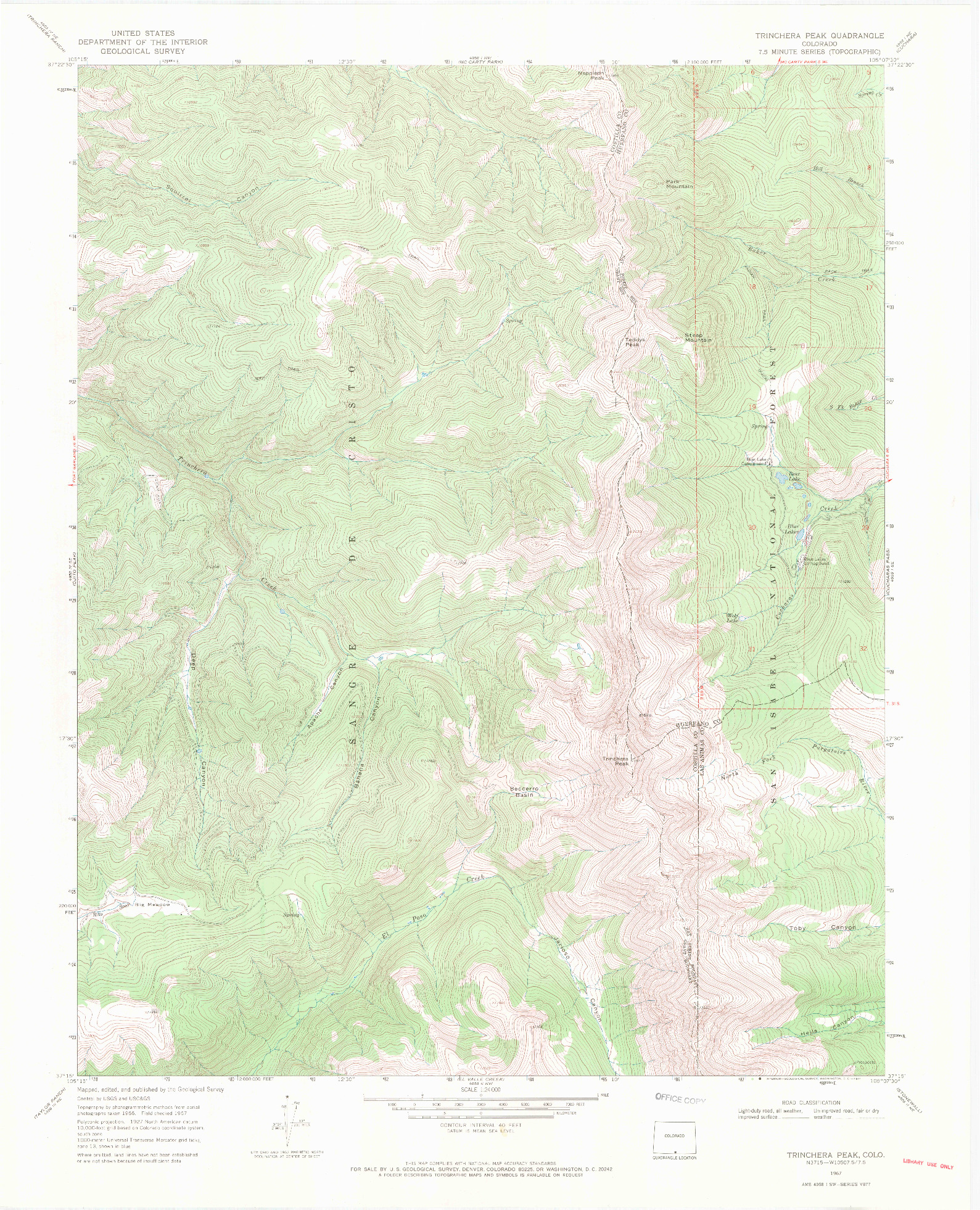 USGS 1:24000-SCALE QUADRANGLE FOR TRINCHERA PEAK, CO 1967