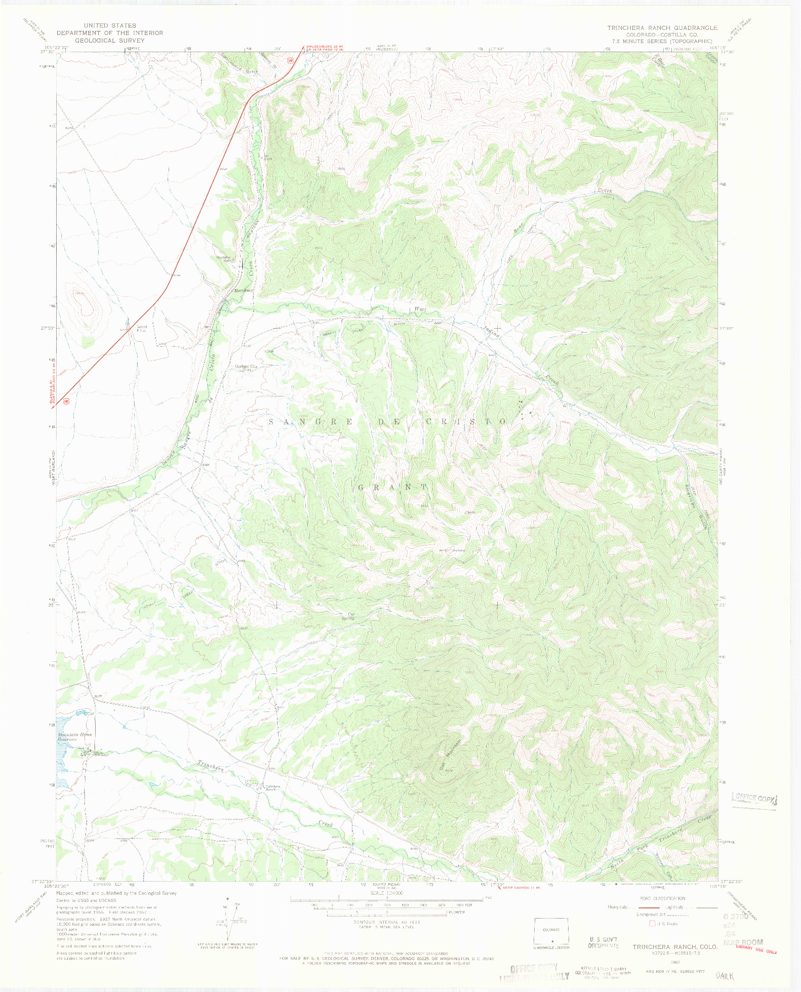 USGS 1:24000-SCALE QUADRANGLE FOR TRINCHERA RANCH, CO 1967