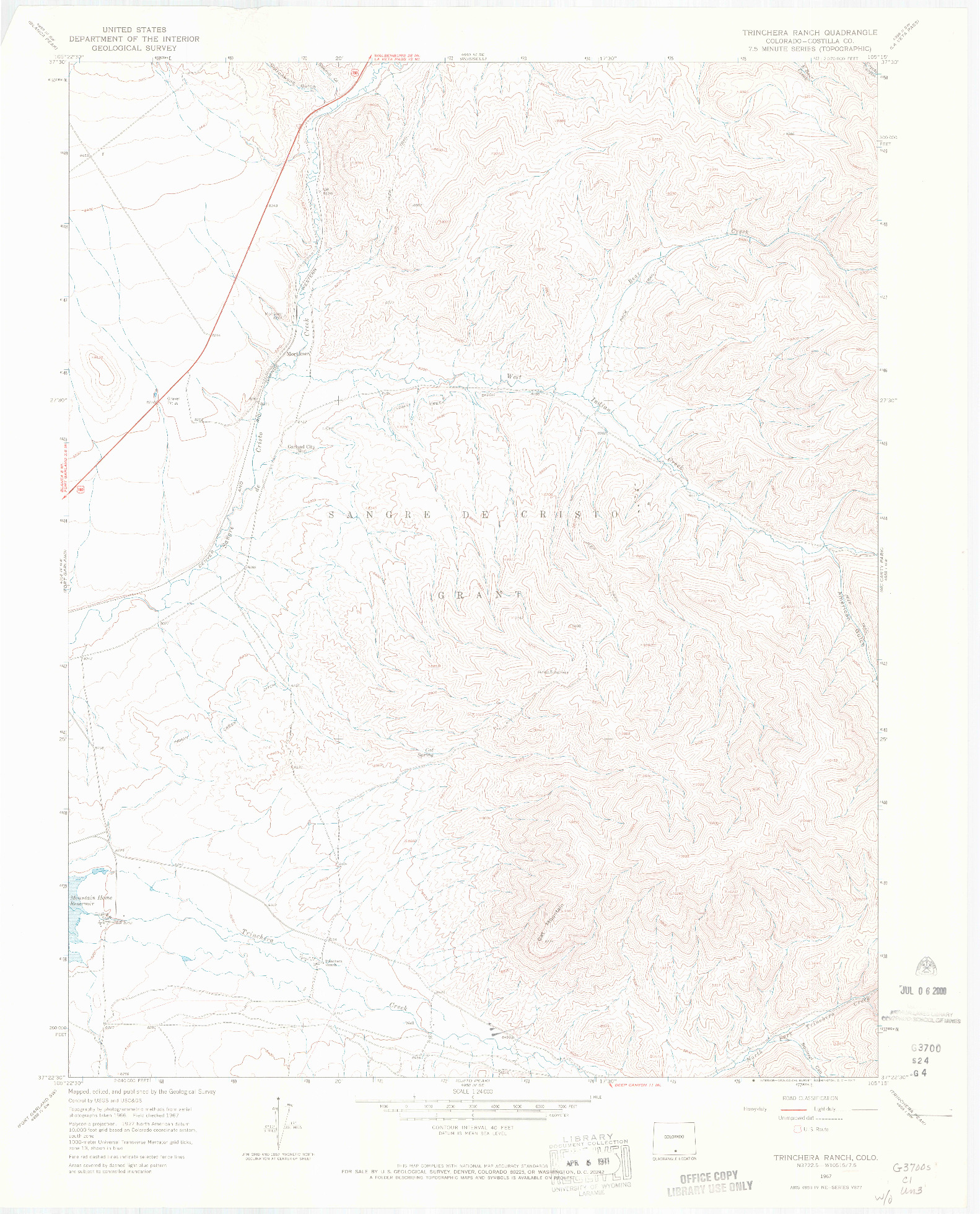 USGS 1:24000-SCALE QUADRANGLE FOR TRINCHERA RANCH, CO 1967