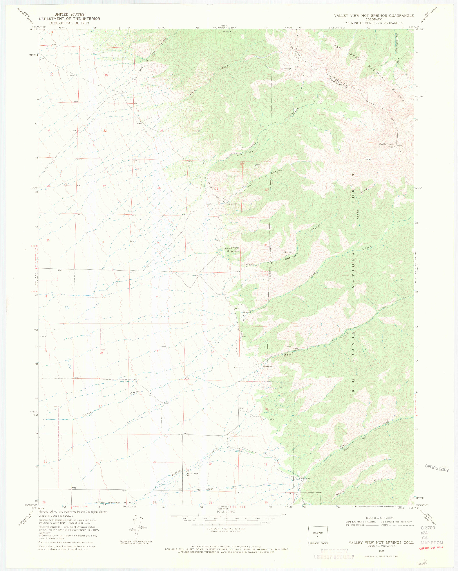 USGS 1:24000-SCALE QUADRANGLE FOR VALLEY VIEW HOT SPRINGS, CO 1967