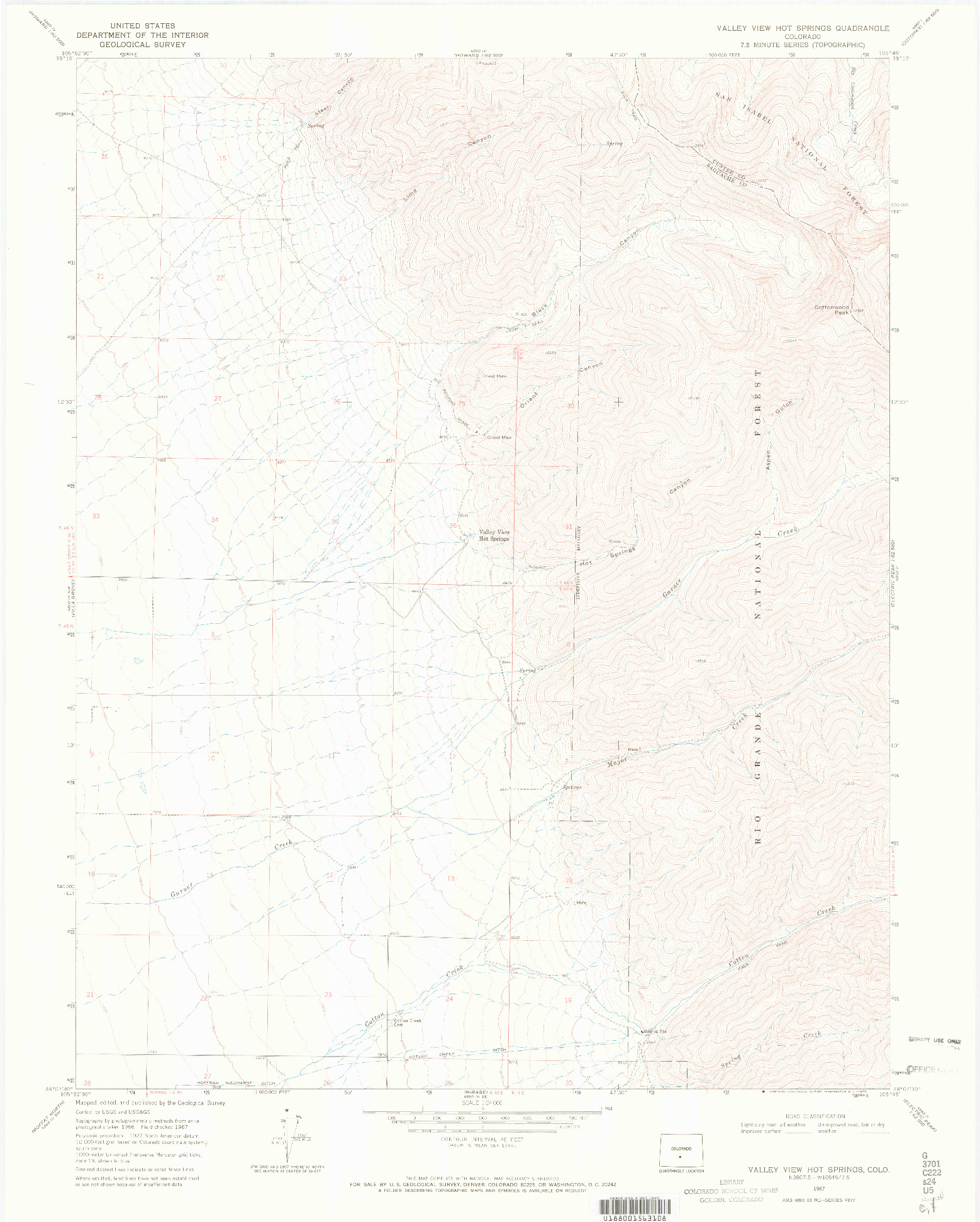 USGS 1:24000-SCALE QUADRANGLE FOR VALLEY VIEW HOT SPRINGS, CO 1967