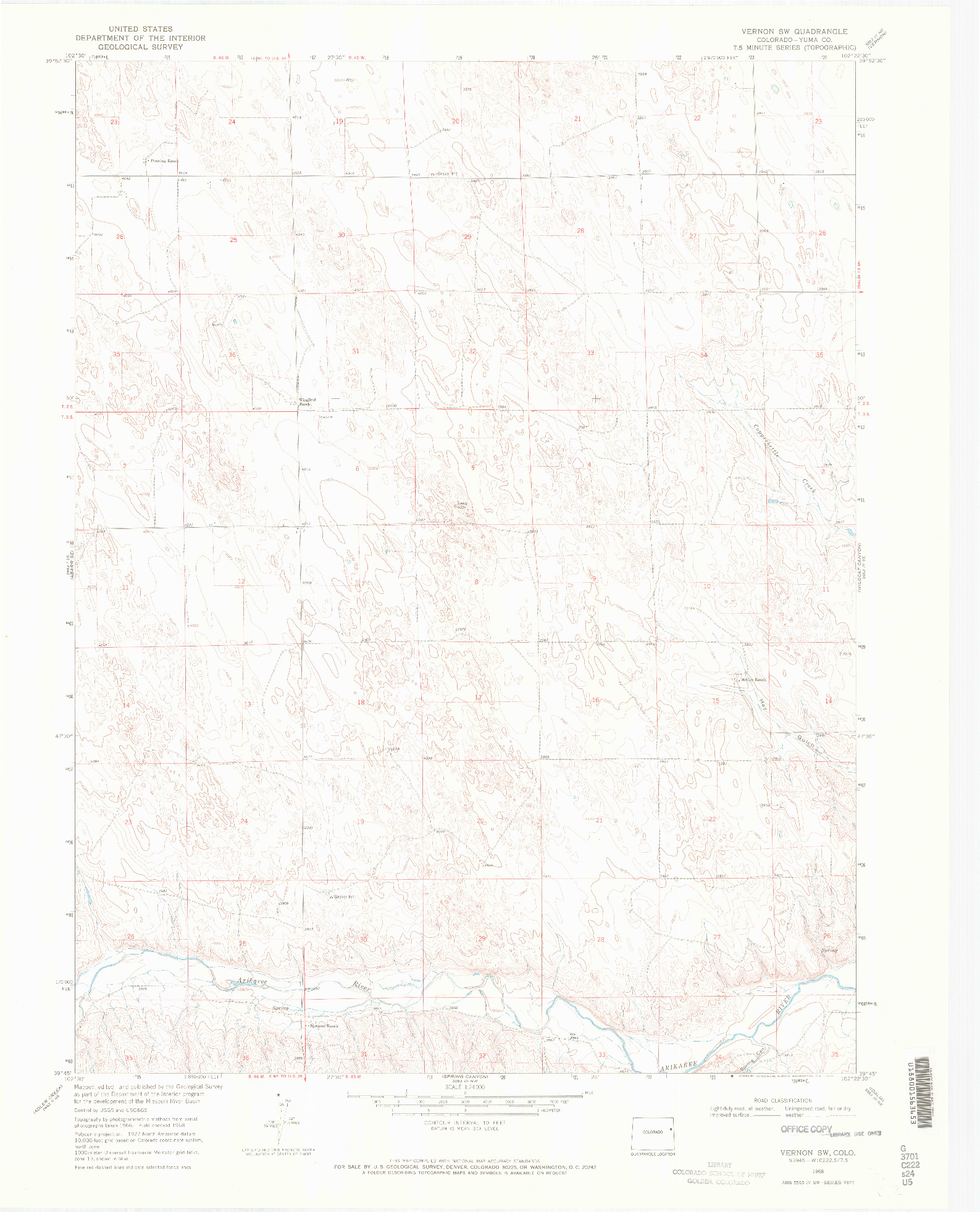 USGS 1:24000-SCALE QUADRANGLE FOR VERNON SW, CO 1968