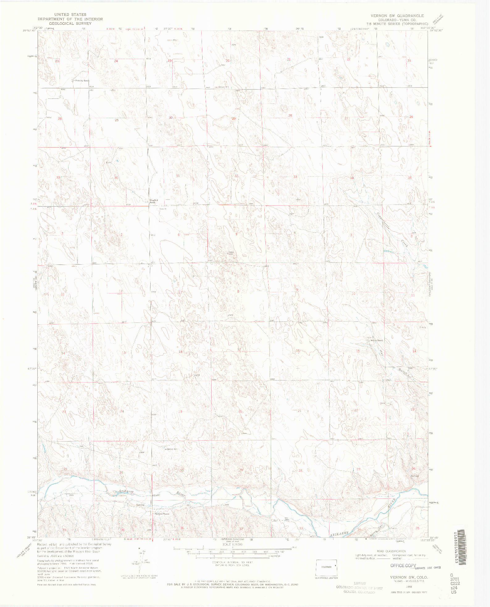 USGS 1:24000-SCALE QUADRANGLE FOR VERNON SW, CO 1968