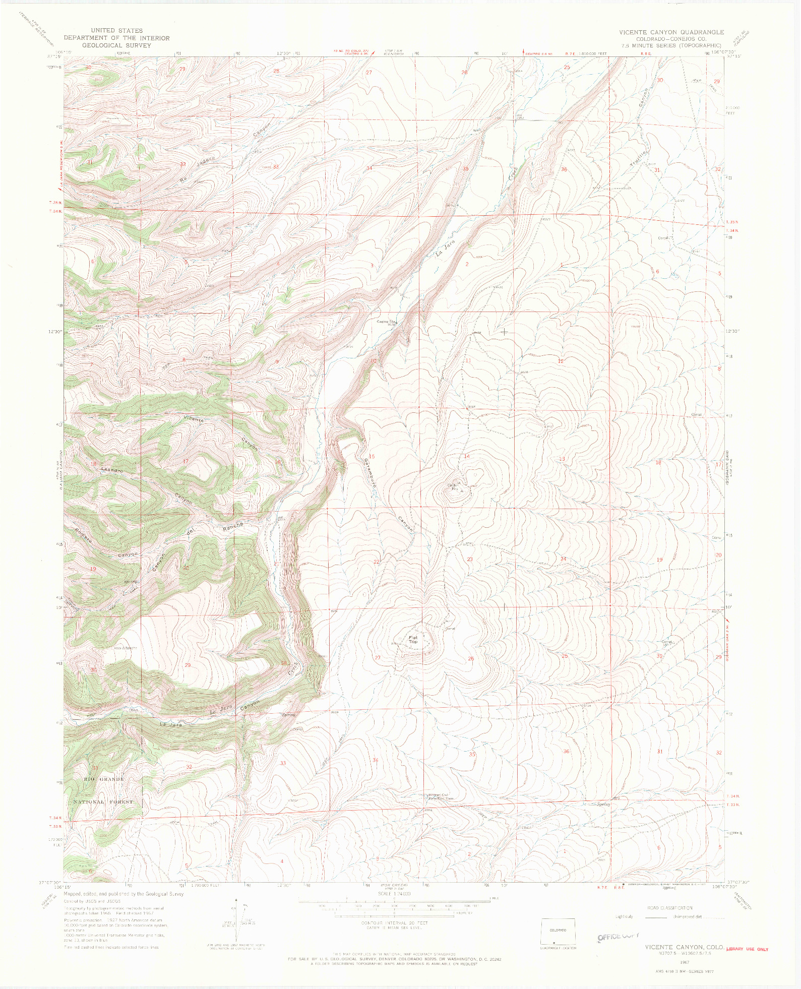 USGS 1:24000-SCALE QUADRANGLE FOR VICENTE CANYON, CO 1967