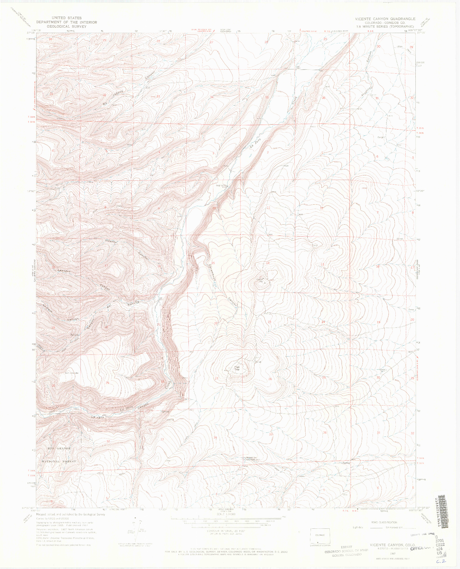 USGS 1:24000-SCALE QUADRANGLE FOR VICENTE CANYON, CO 1967