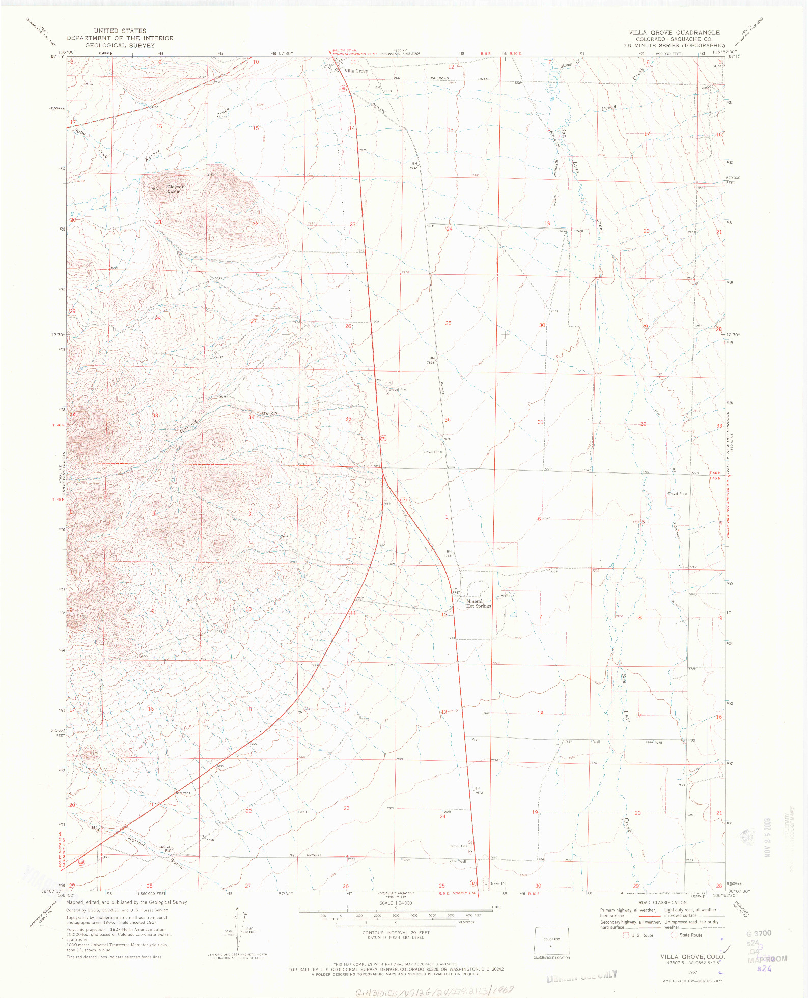 USGS 1:24000-SCALE QUADRANGLE FOR VILLA GROVE, CO 1967