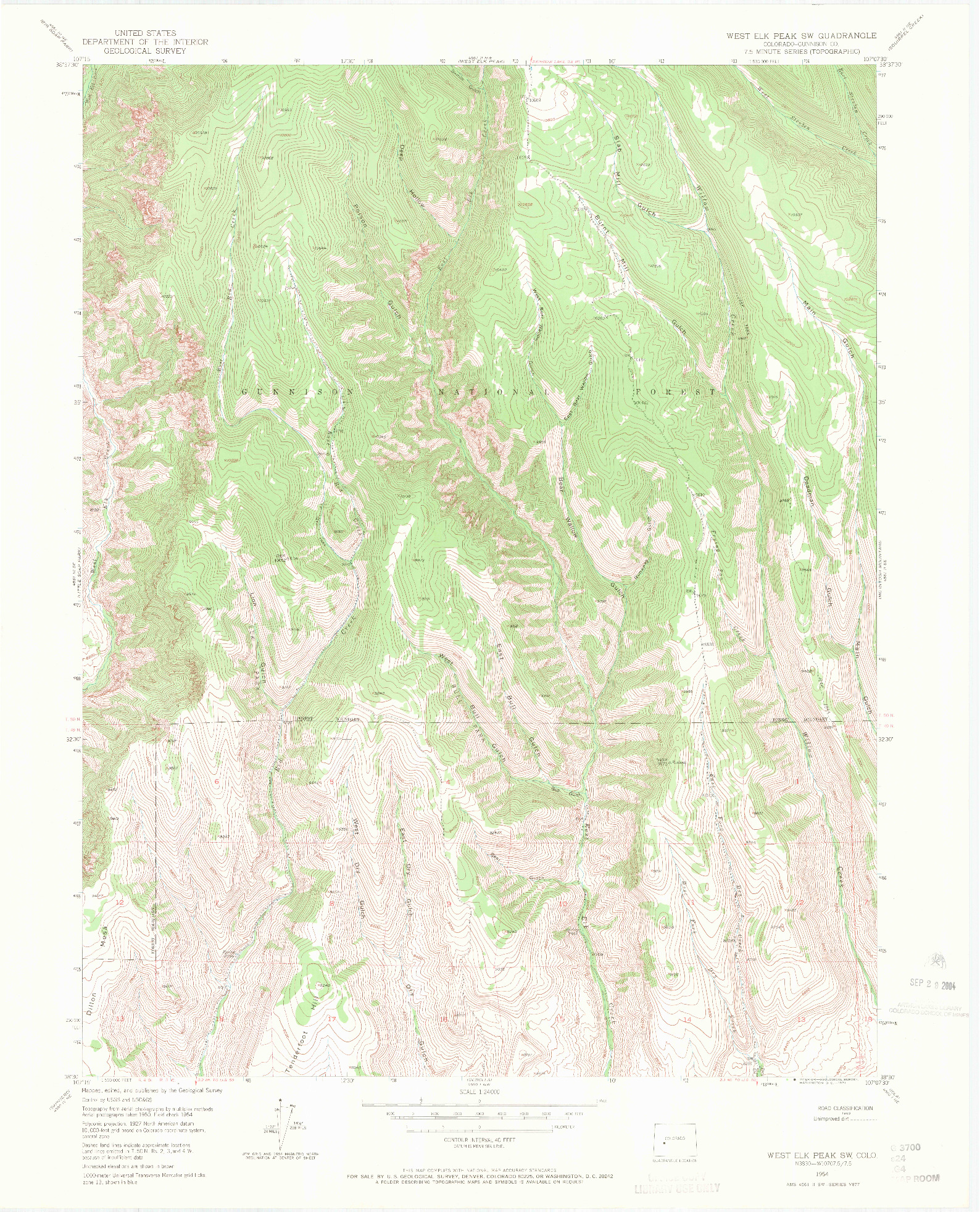 USGS 1:24000-SCALE QUADRANGLE FOR WEST ELK PEAK SW, CO 1954