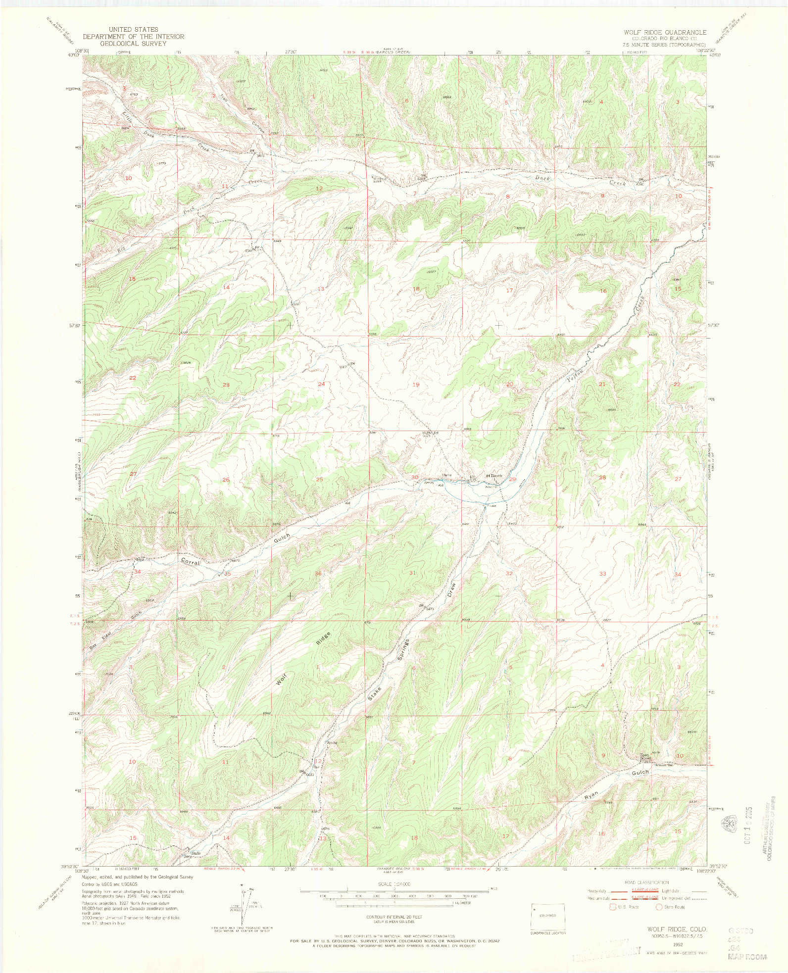 USGS 1:24000-SCALE QUADRANGLE FOR WOLF RIDGE, CO 1952