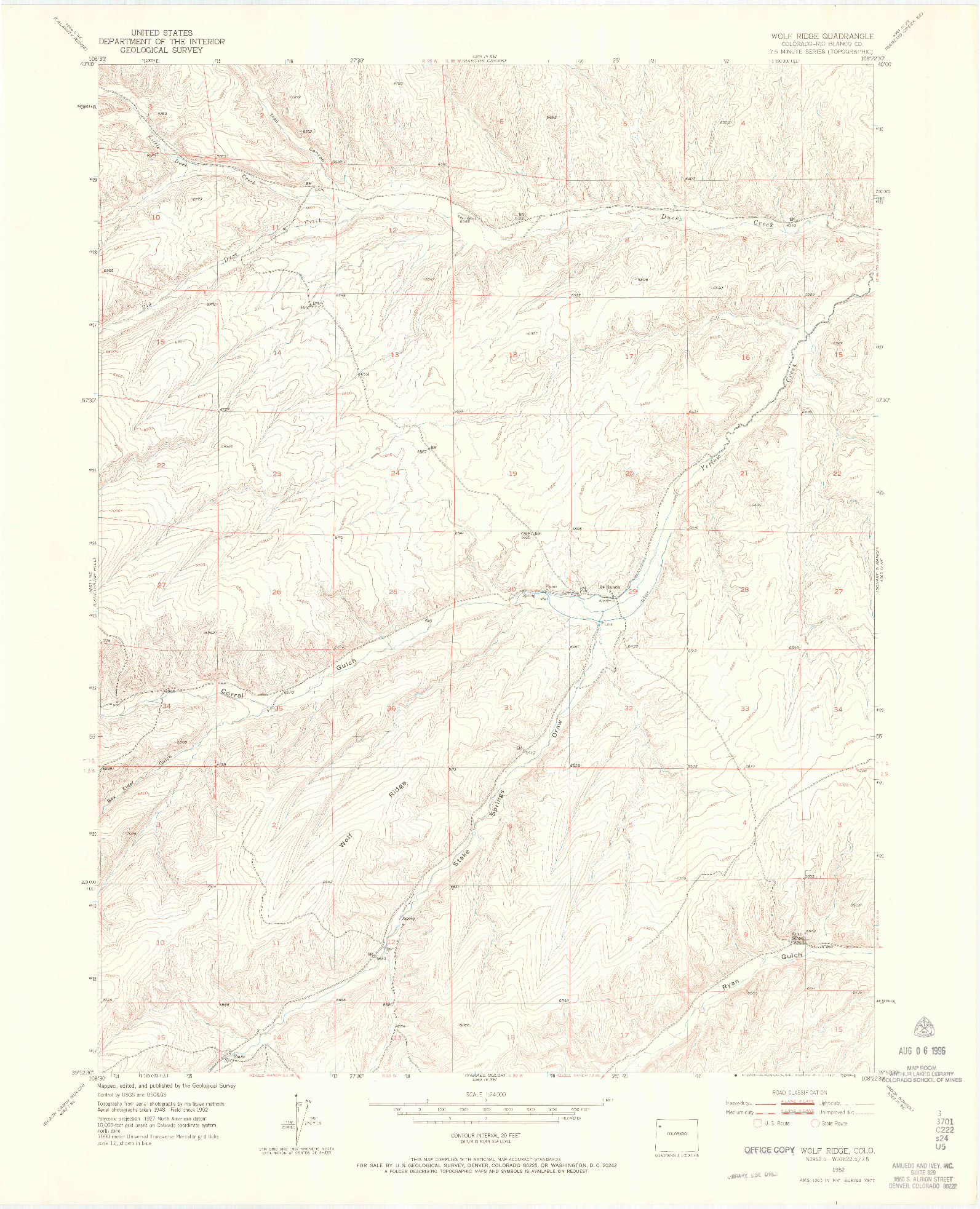 USGS 1:24000-SCALE QUADRANGLE FOR WOLF RIDGE, CO 1952