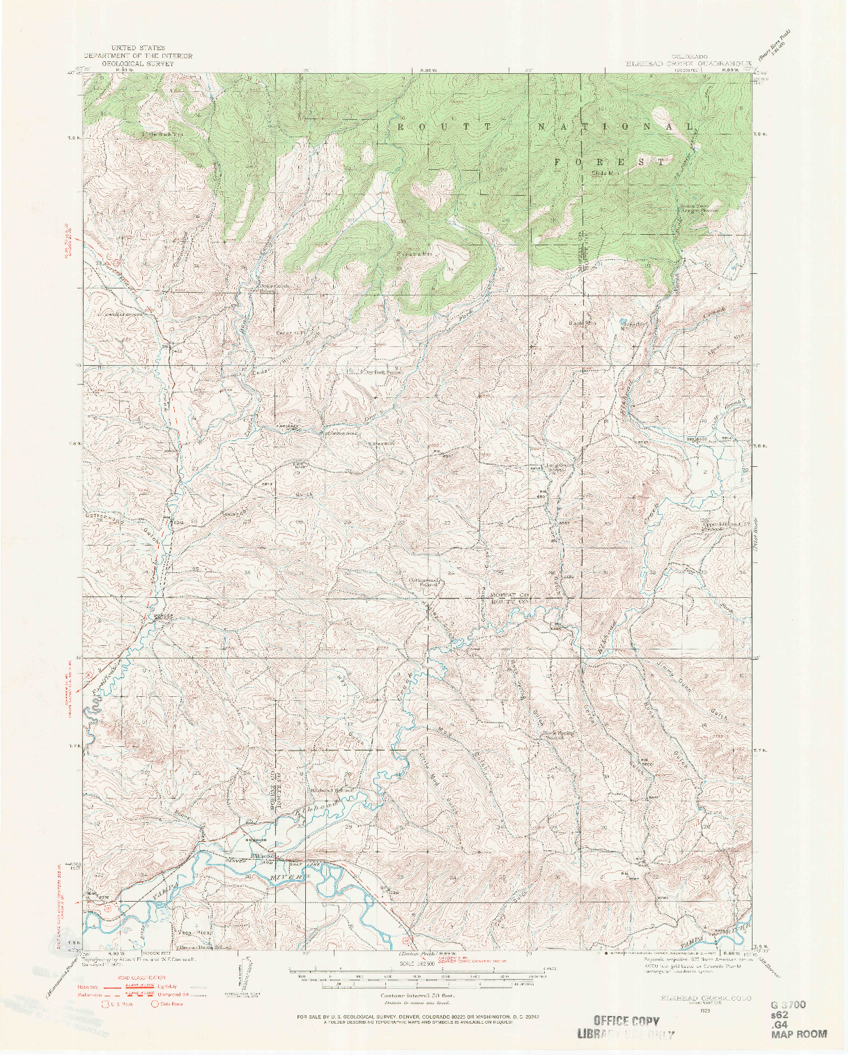 USGS 1:62500-SCALE QUADRANGLE FOR ELKHEAD CREEK, CO 1923