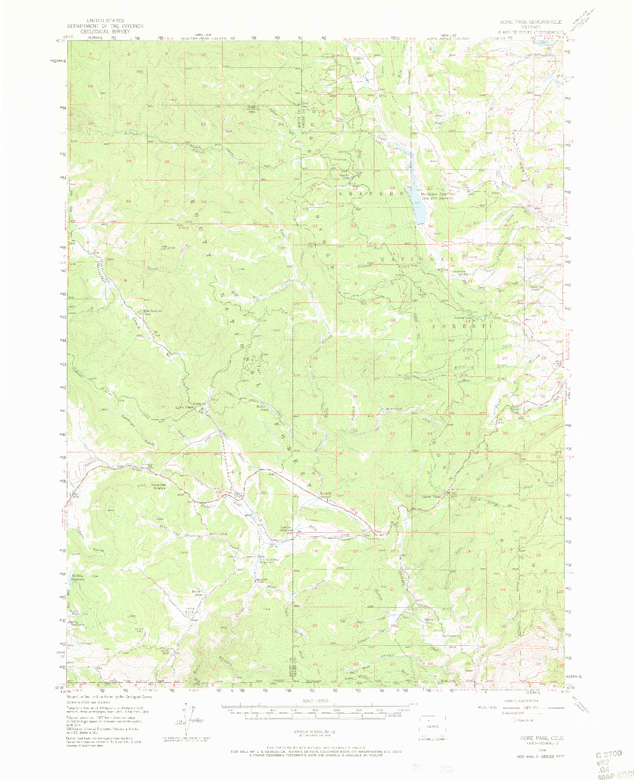 USGS 1:62500-SCALE QUADRANGLE FOR GORE PASS, CO 1956